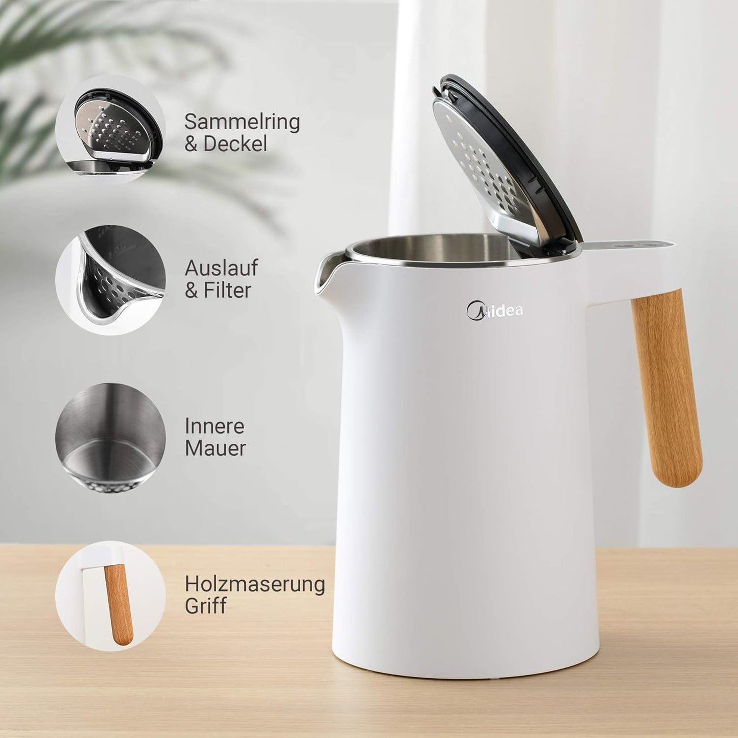 Wasserkocher mit Temperatureinstellung, 1.5 Liter, Matte Weiss
