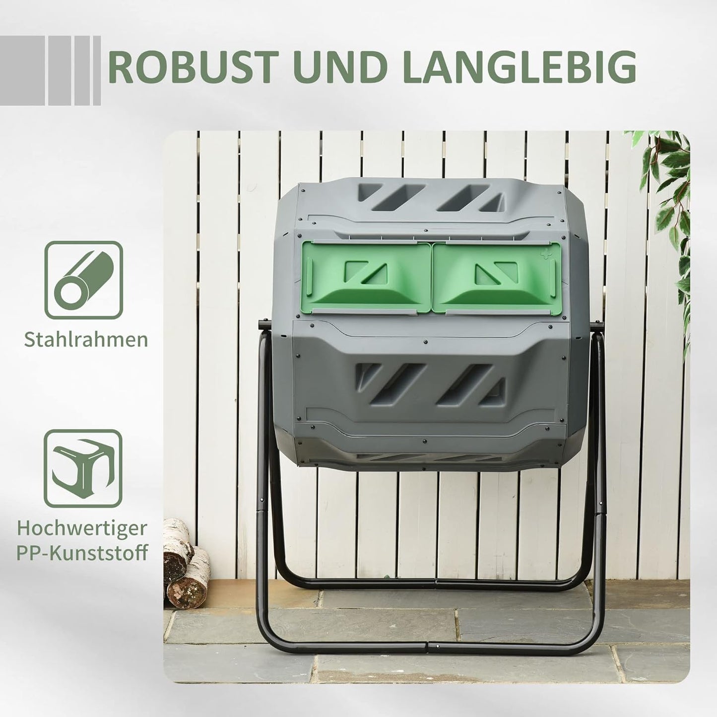 Komposttrommel mit 2 Kammern, Grau