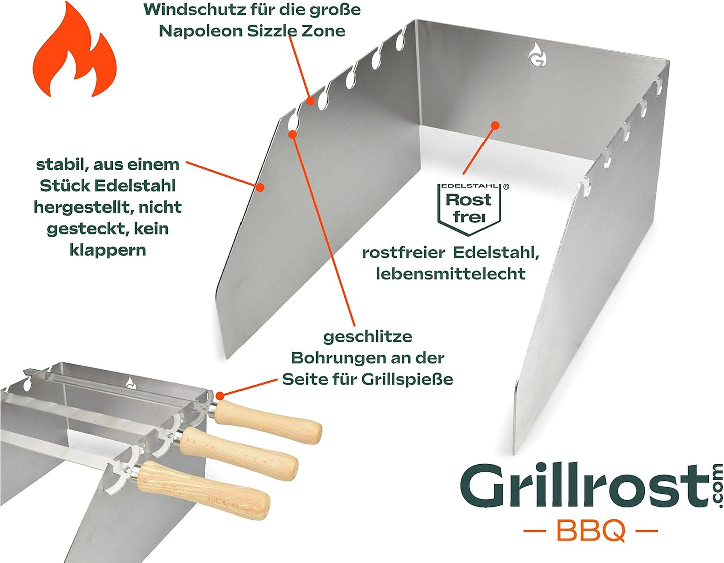 Windschutz & Spiesshalter für Sizzle Zone, Windschutz Napoleon große Sizzle Zone