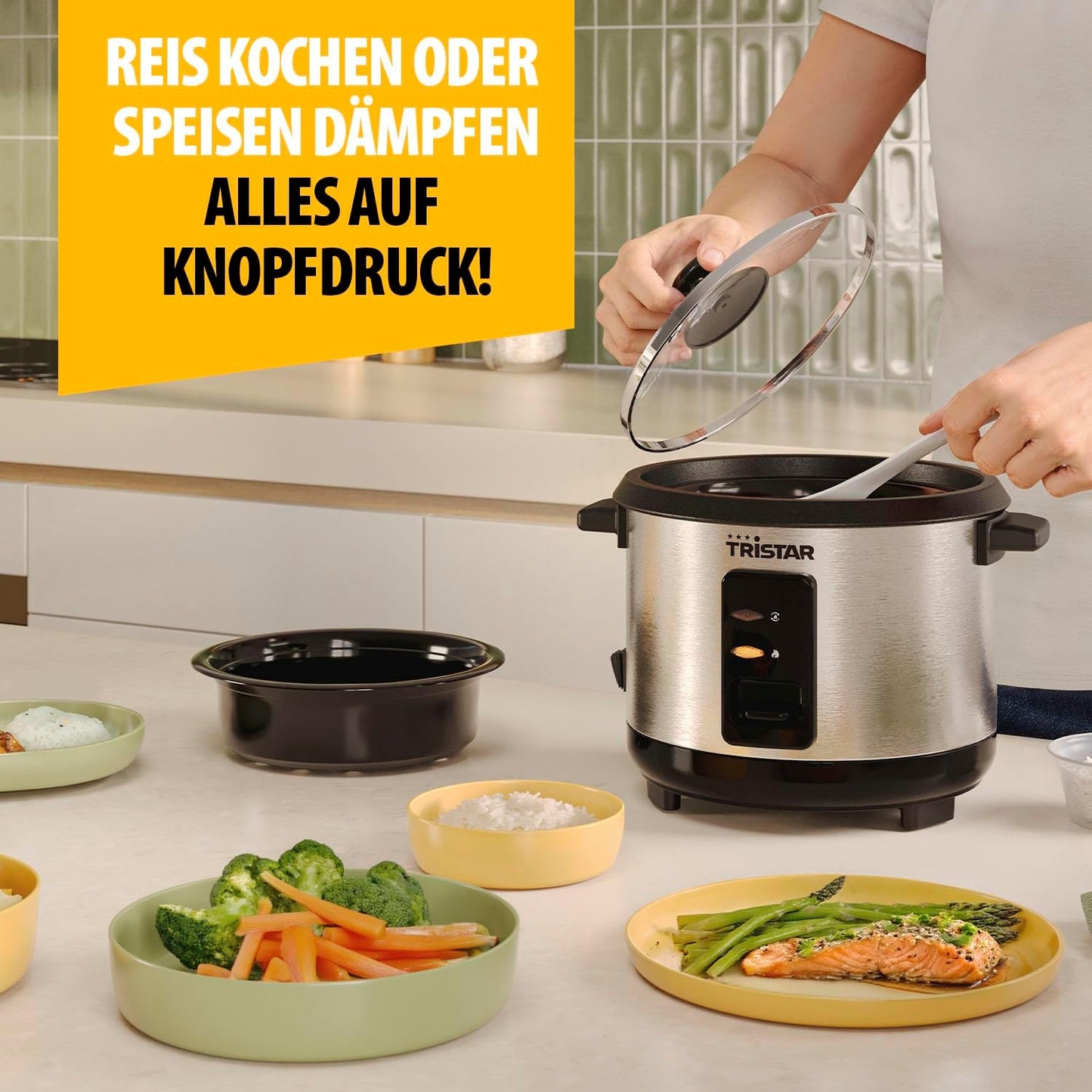 Reiskocher mit Dampfeinsatz und Warmhaltefunktion, Neue version 1L