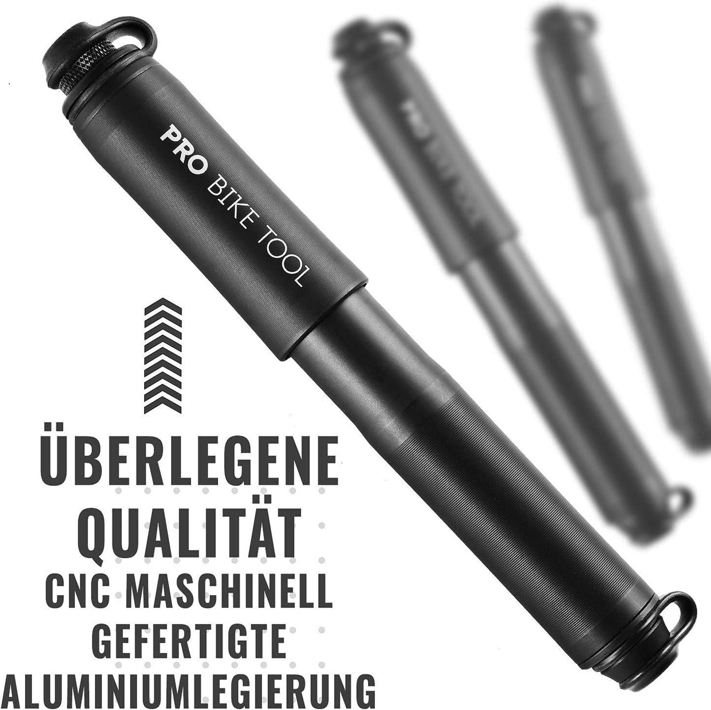 Mini-Fahrradpumpe für Presta- und Schrader-Ventile, Matt Schwarz