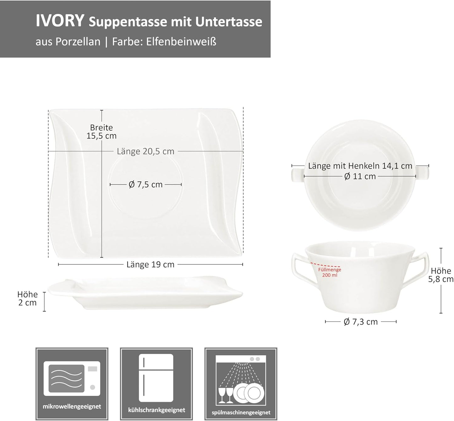 6-teiliges Suppenschüssel-Set Ivory mit Untertassen