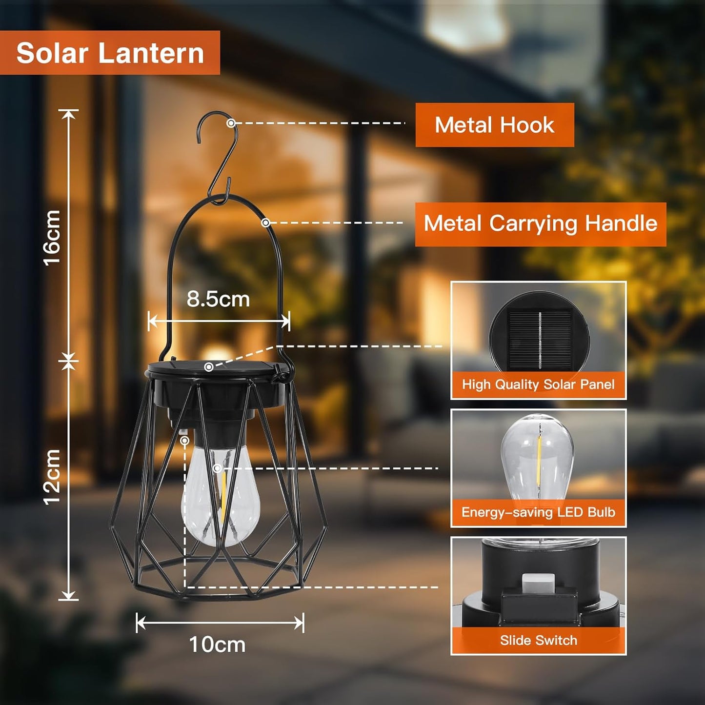 2er-Set Solarlampen, Schwarz Achteckig