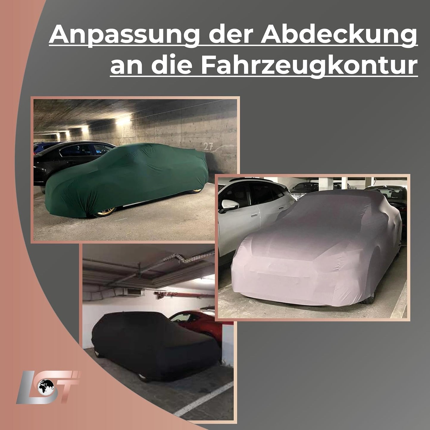 Dehnbare Autoabdeckung für Innenbereich, XL (505x165x120cm) Grau