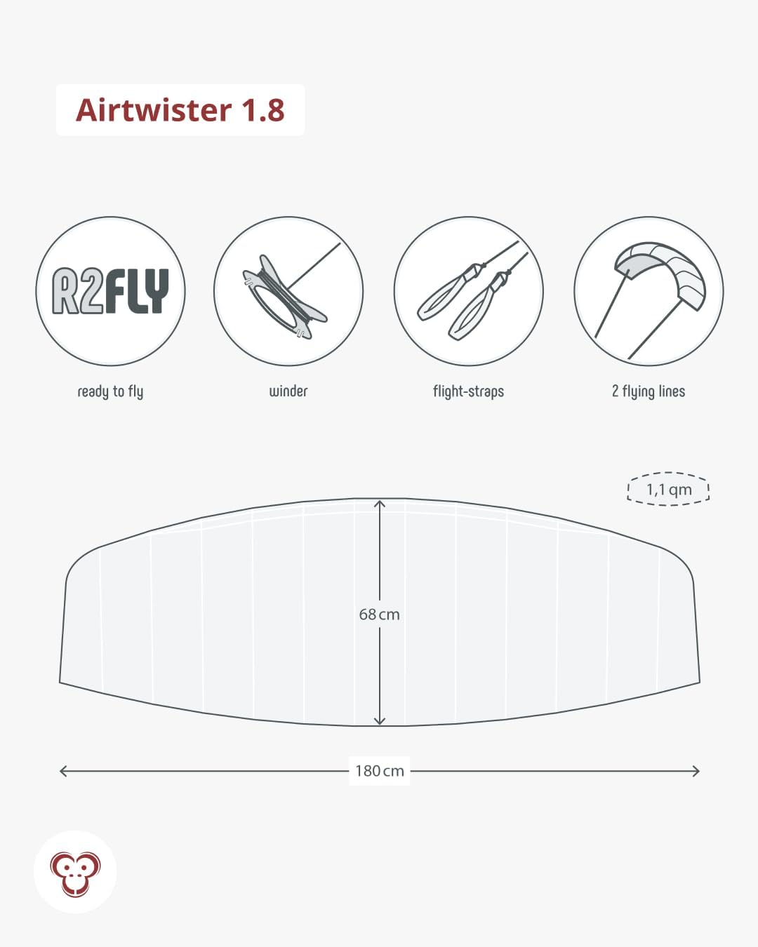 Airtwister 1.8 Lenkmatte mit Packsack & Flugschlaufen, Limegreen 180.0 Zentimeter
