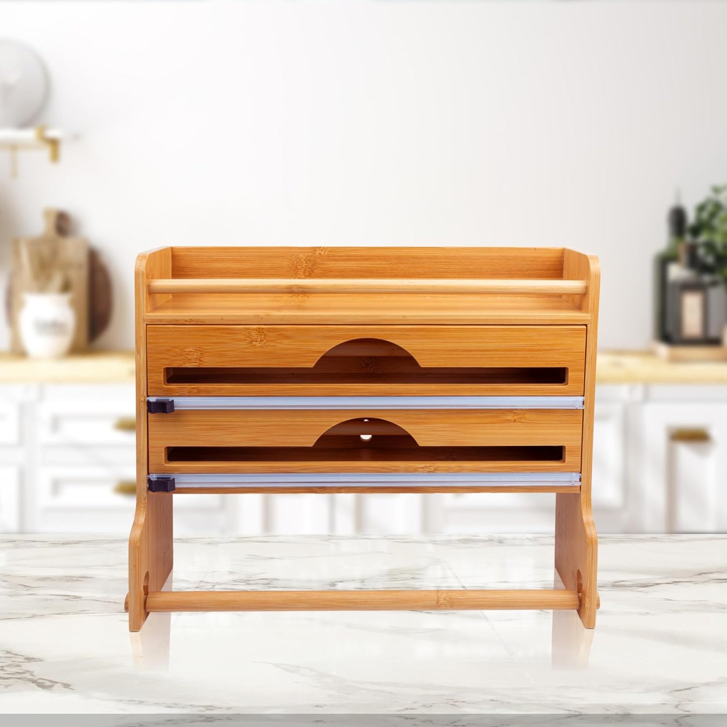 Wandrollenhalter für Küchenrolle, Alufolie & Frischhaltefolie, Bambus-Holz