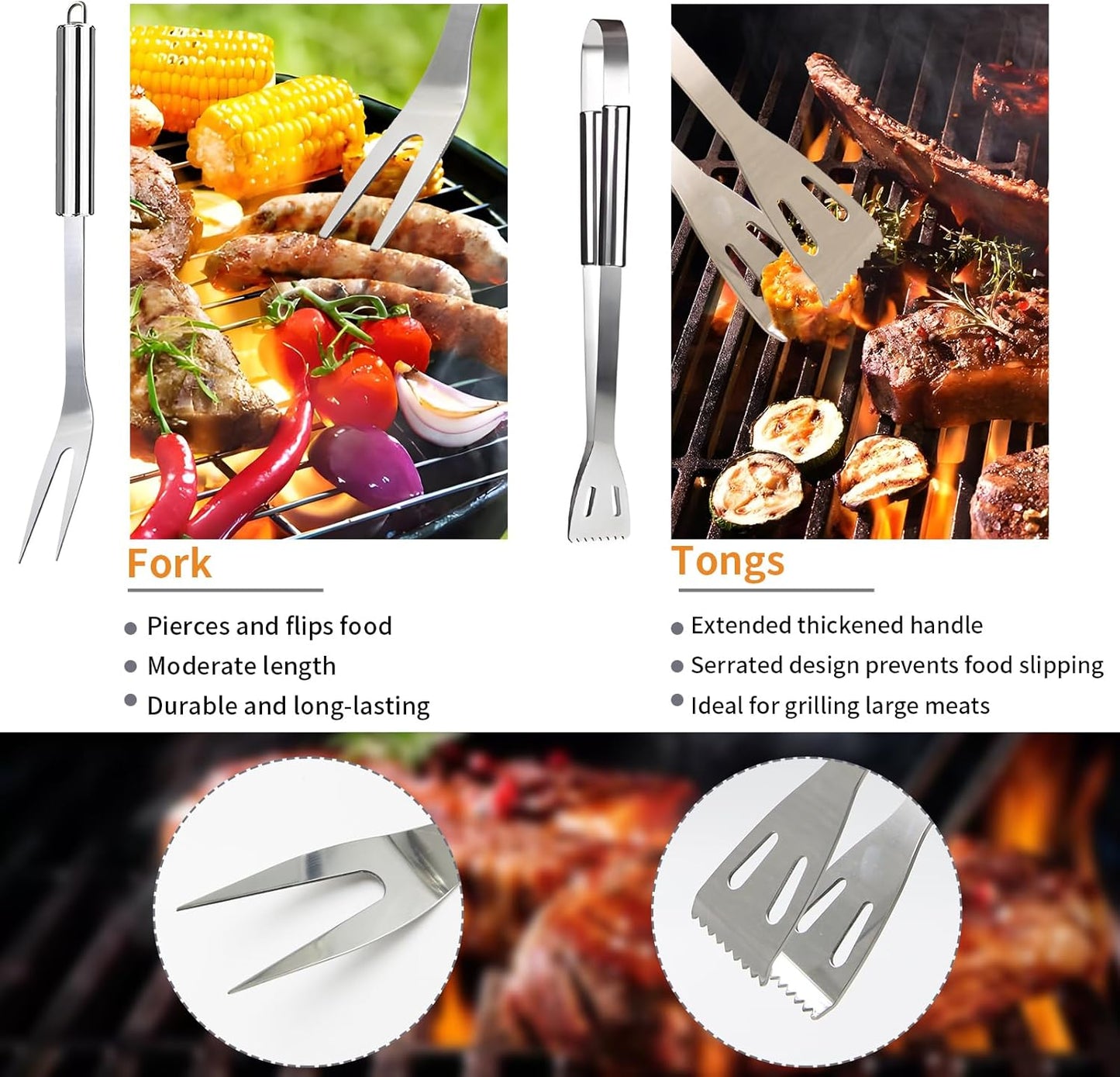 11-teiliges Grillbesteck-Set, silbrig