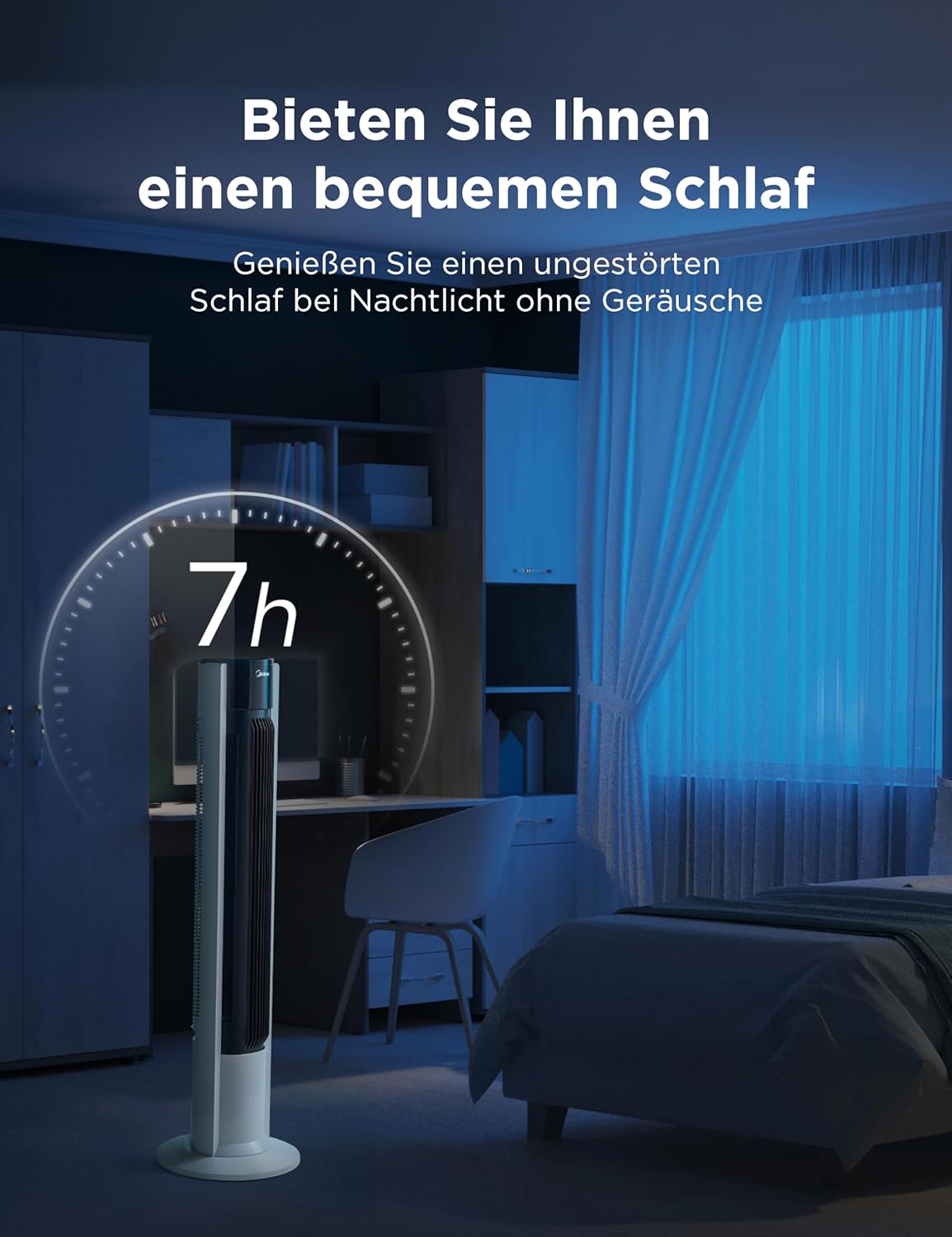 Turmventilator mit Fernbedienung und Timer, 106cm-7H Timer-weiss