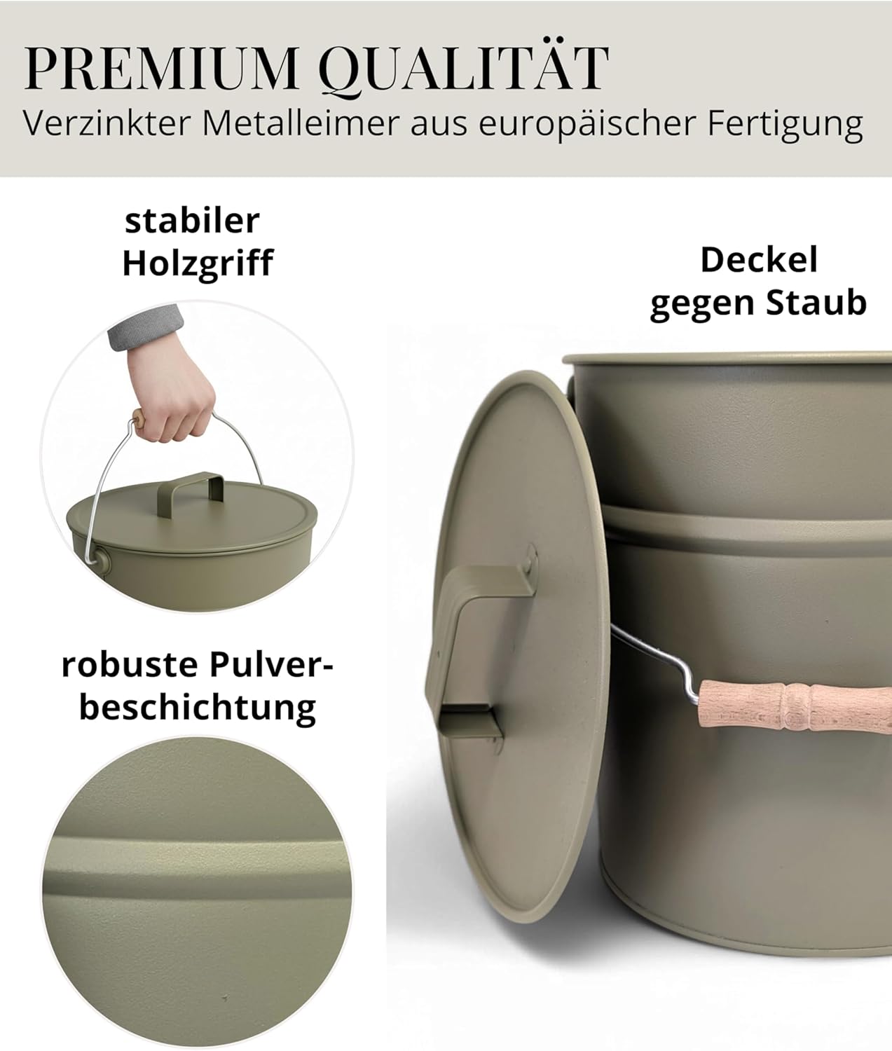 Ascheeimer für Kamine, Moosgrau