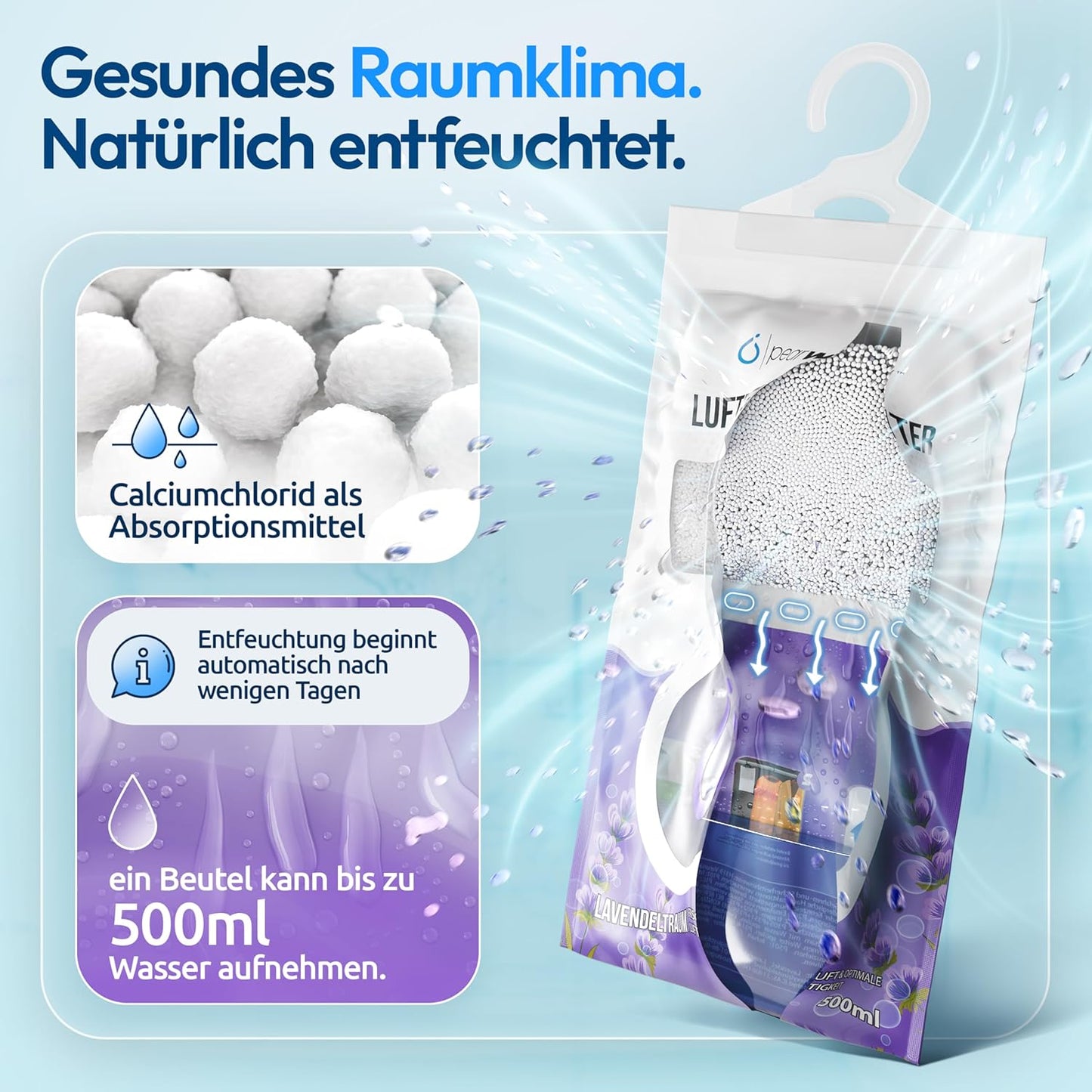 10 Stück Luftentfeuchter Beutel XL - Lavendeltraum, 10x 250g, Lavendeltraum