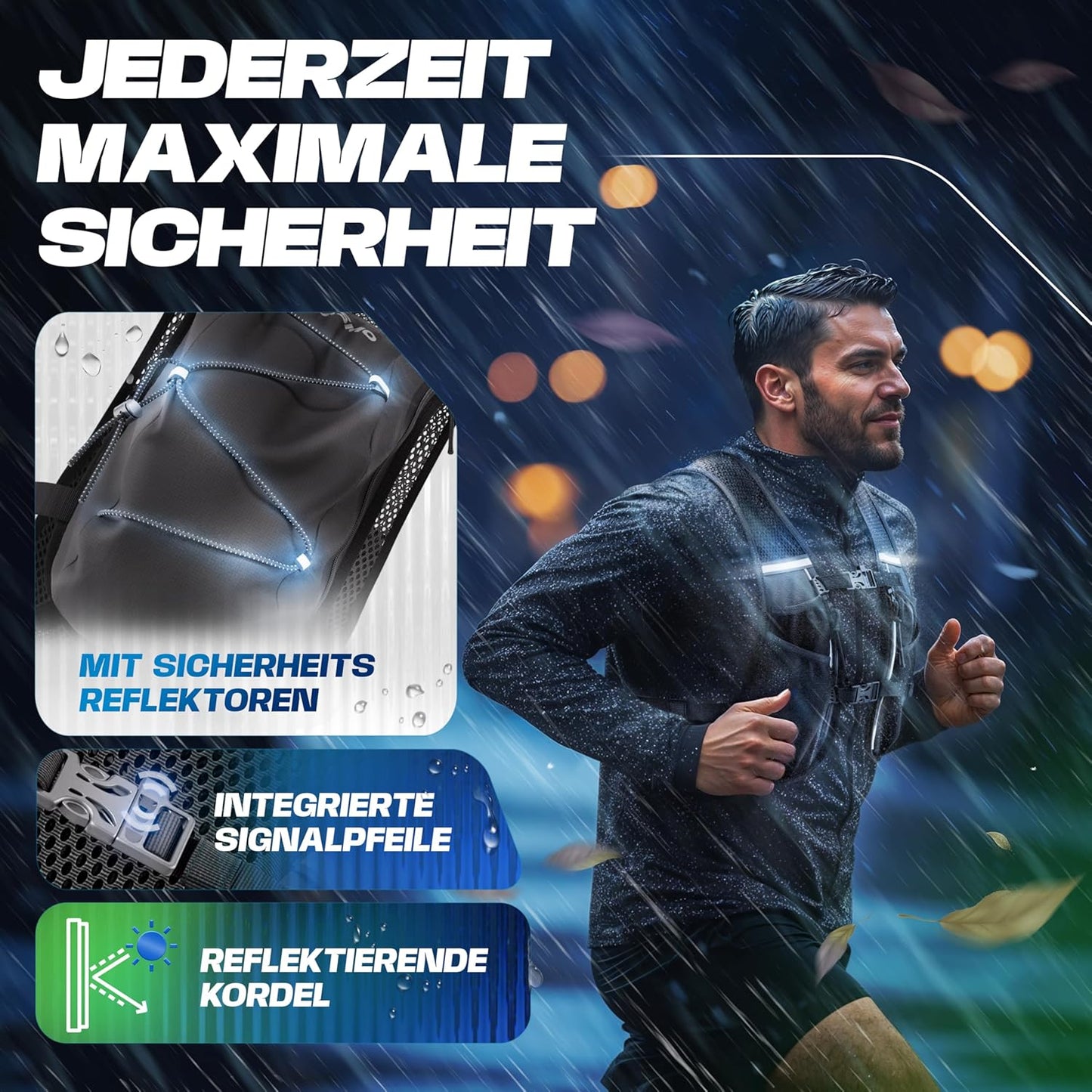 Laufweste mit Trinkflaschen (5L, 8 Taschen), 5L - schwarz - mit 2x500ml 5L