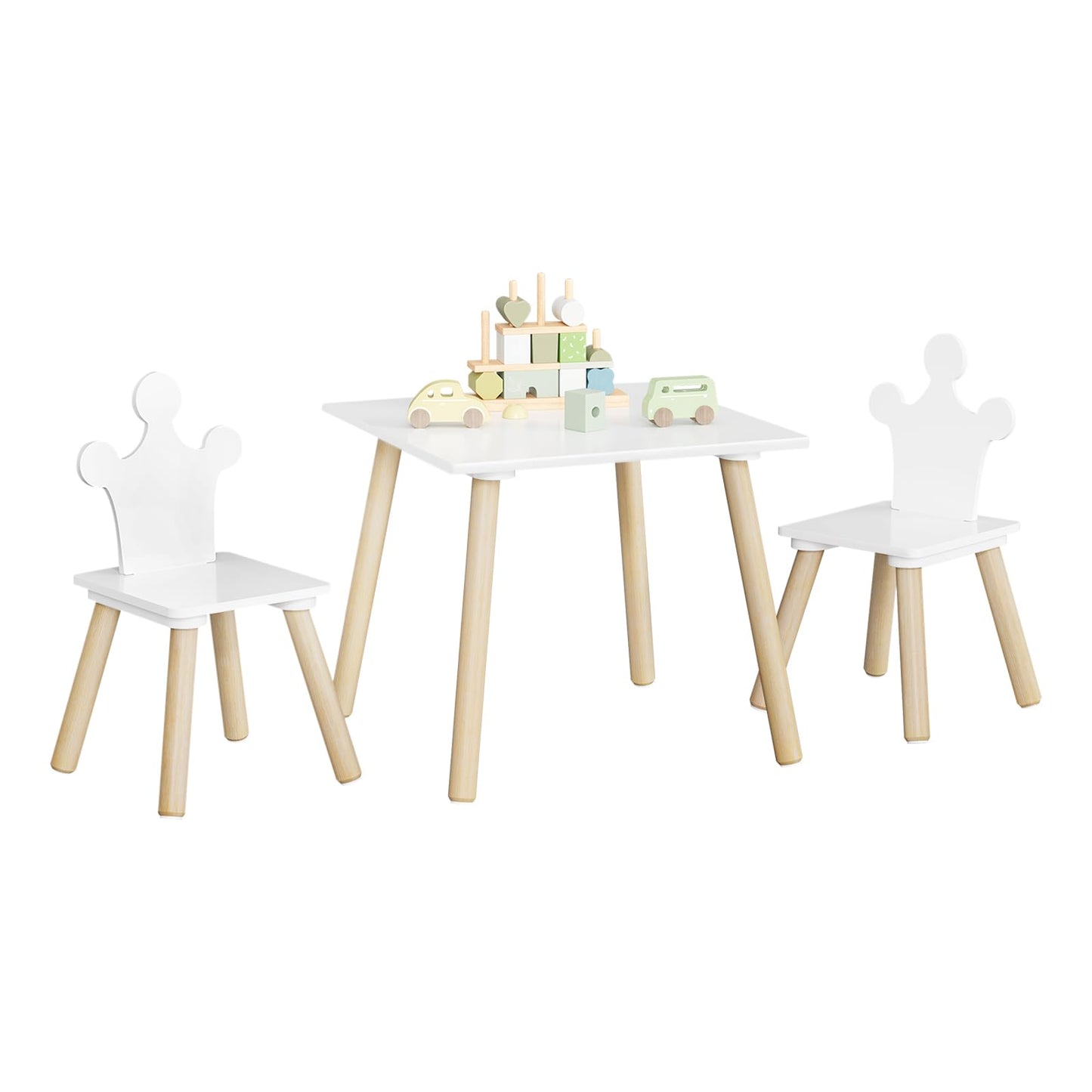 Kindertisch-Set mit 2 Stühlen, MDF/Massivholz, Quadratischen Tisch-1