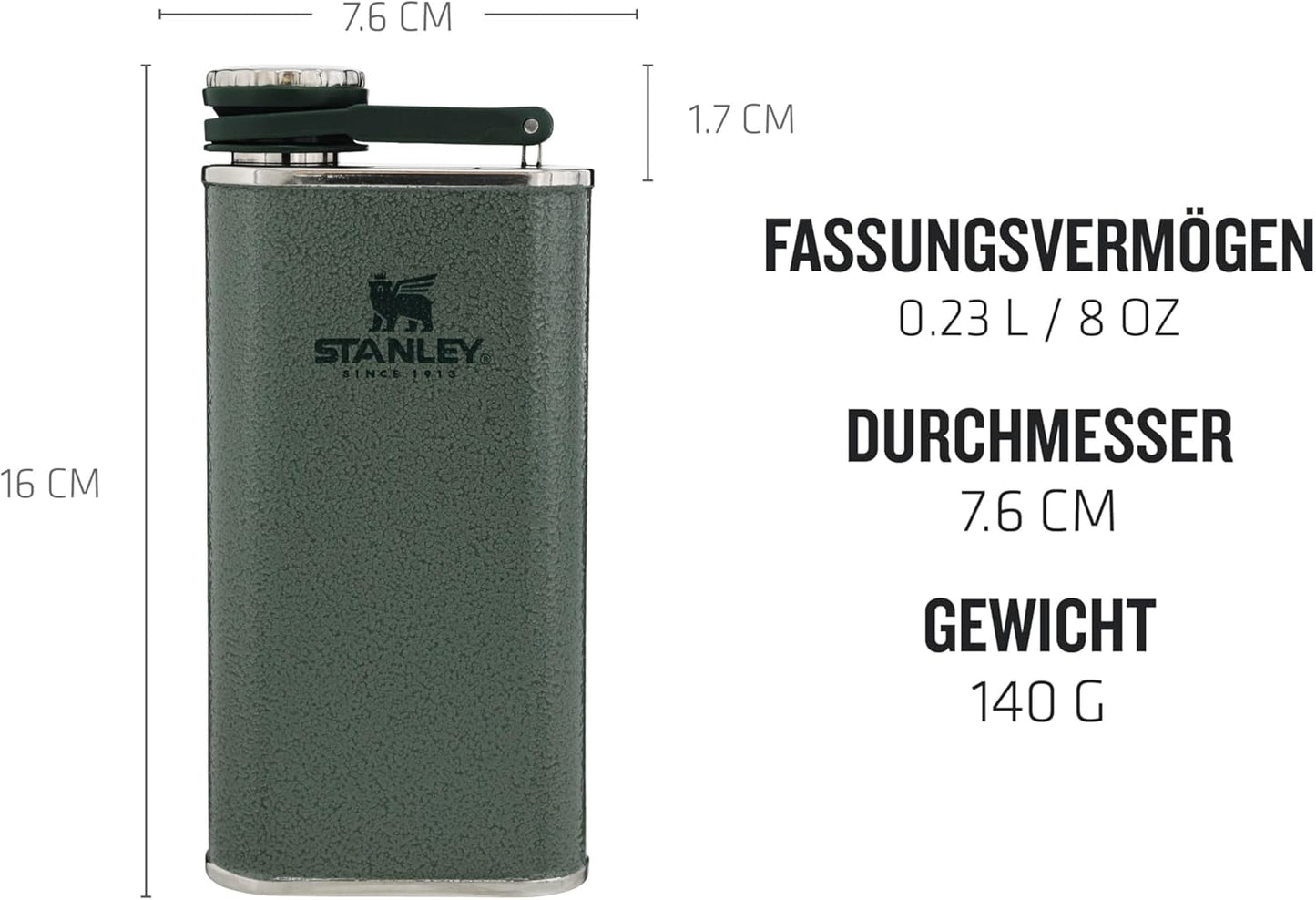 Klassischer Flachmann mit weiter Öffnung, Hammertone Green
