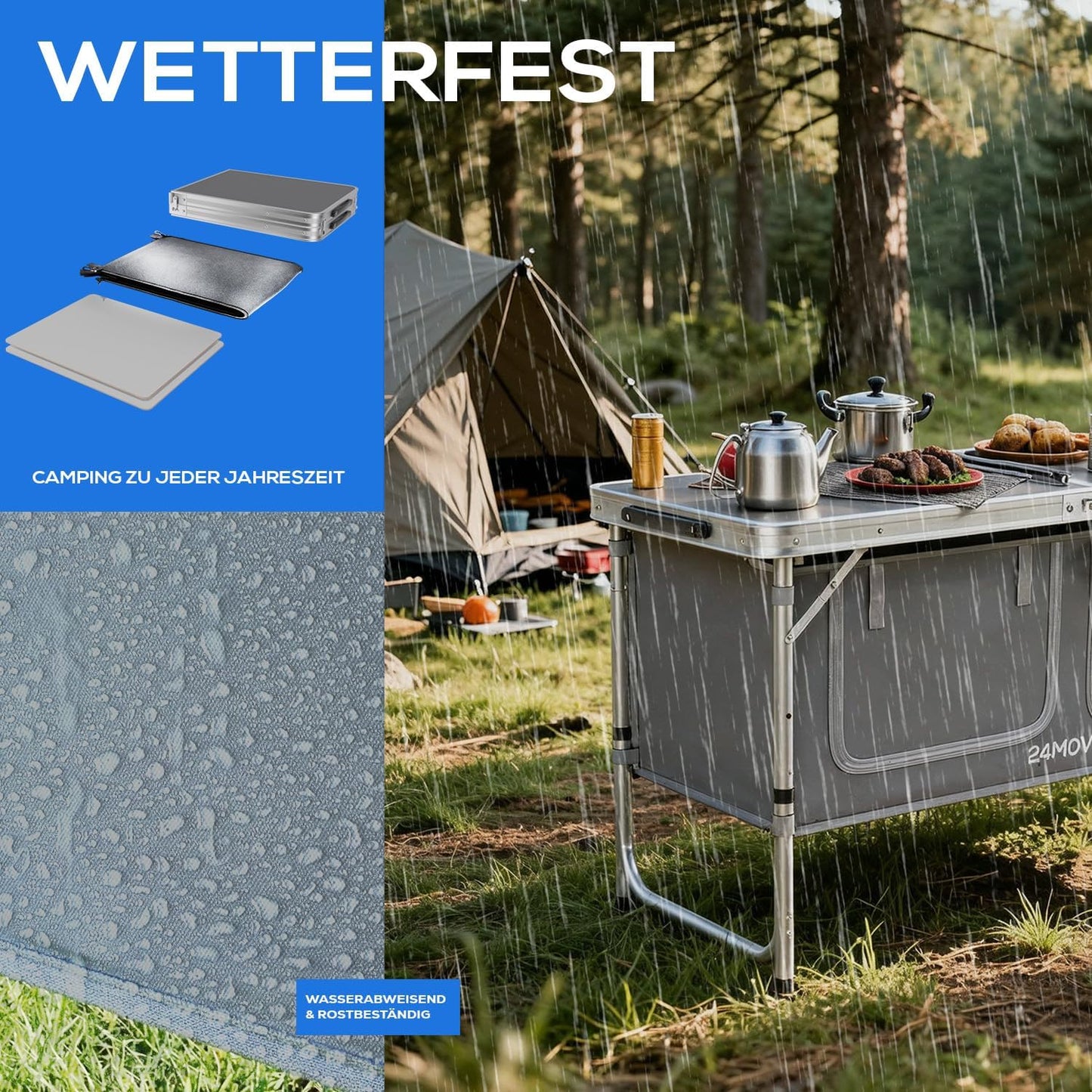Faltbare Campingküche, 120x47x70 Praia Grau Grau