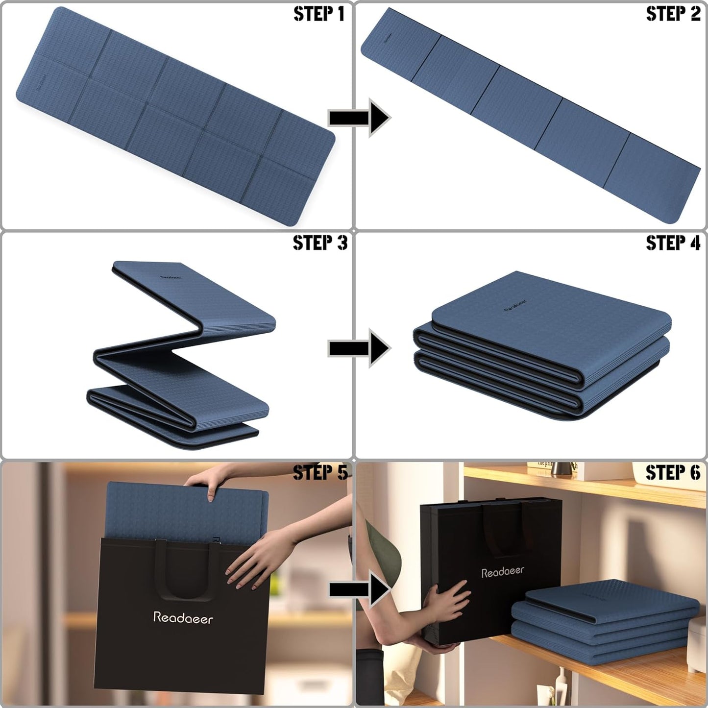 Faltbare Yogamatte mit Tragetasche, Blau + Schwarz
