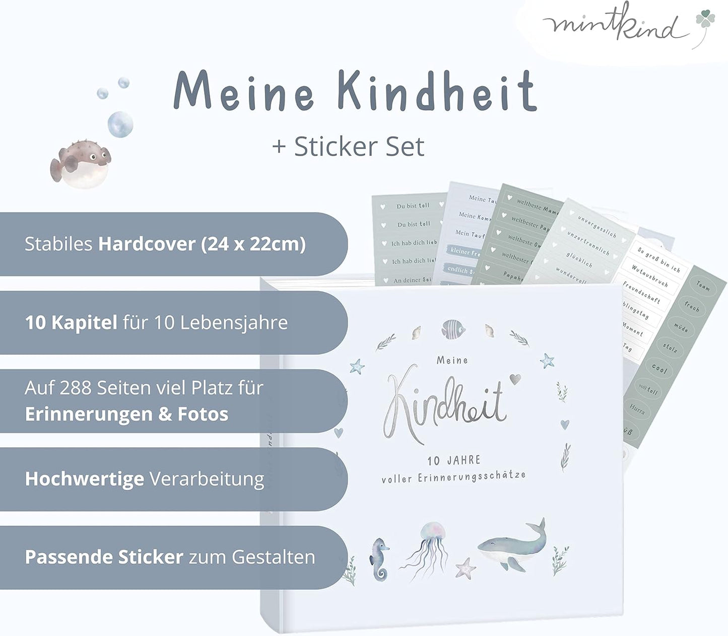 Erinnerungsalbum "Meine Kindheit", mit Stickerset Wal