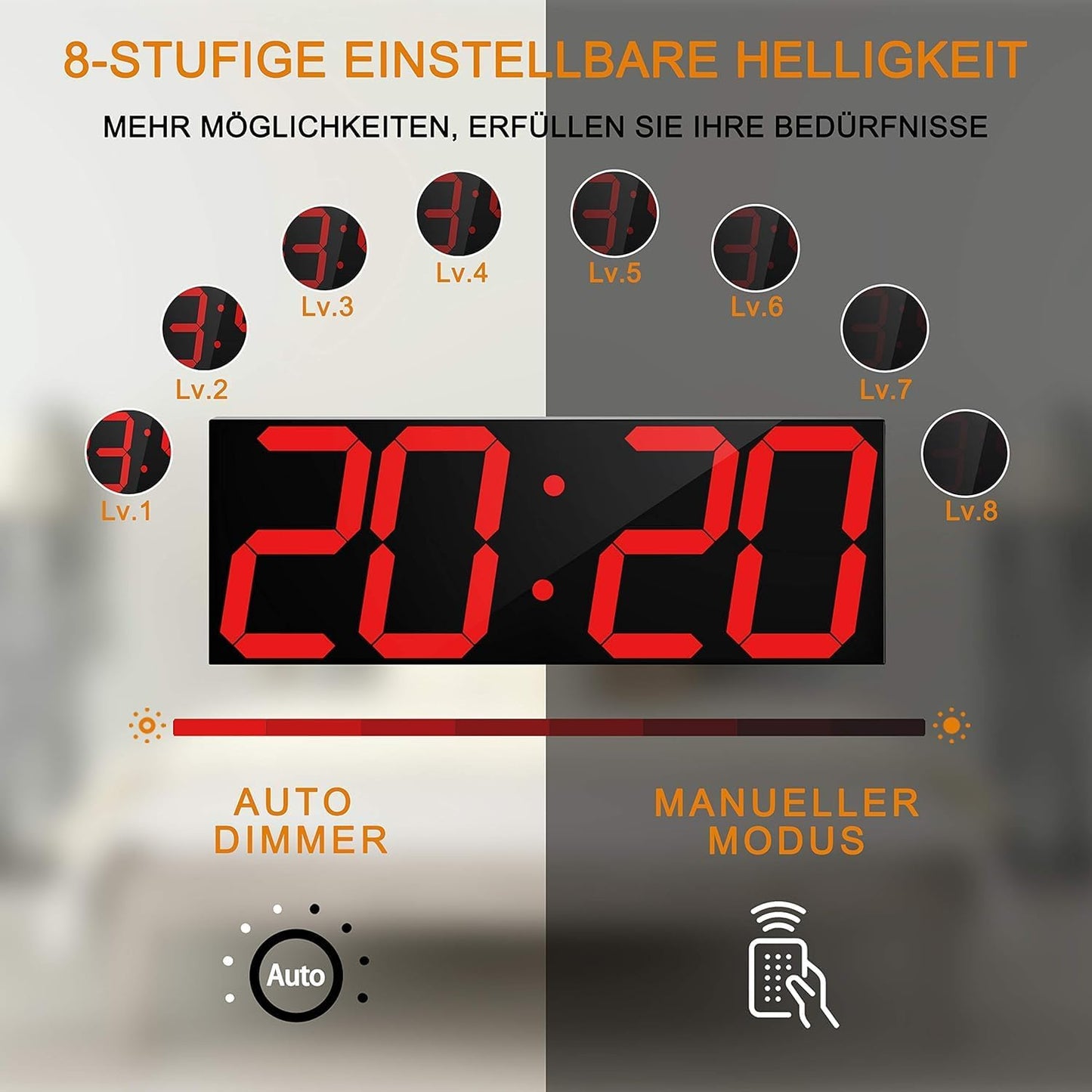 Digitale LED-Wanduhr mit Kalender und Countdown, Rot