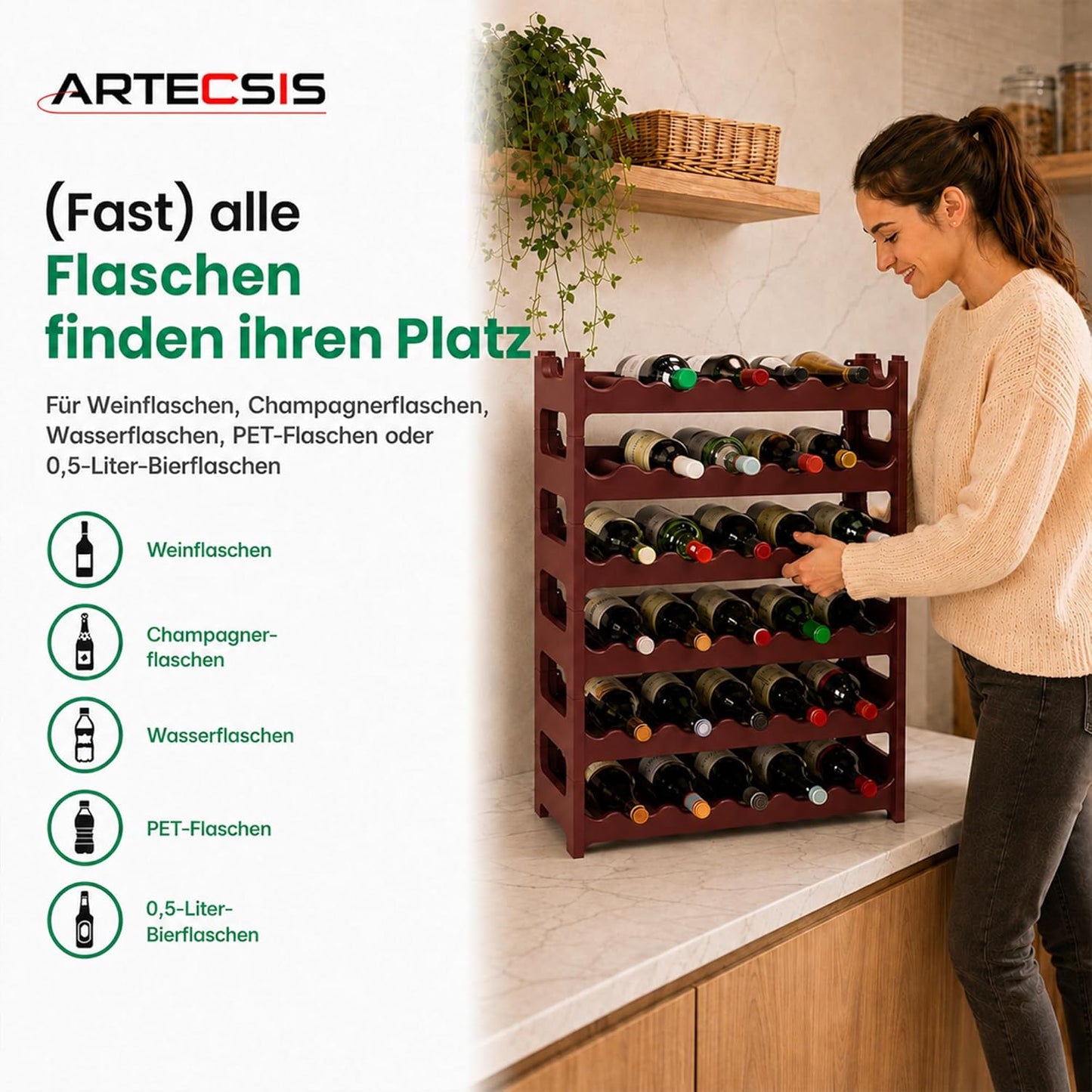 Weinregal für 36 Flaschen, Braun 36 Flaschen