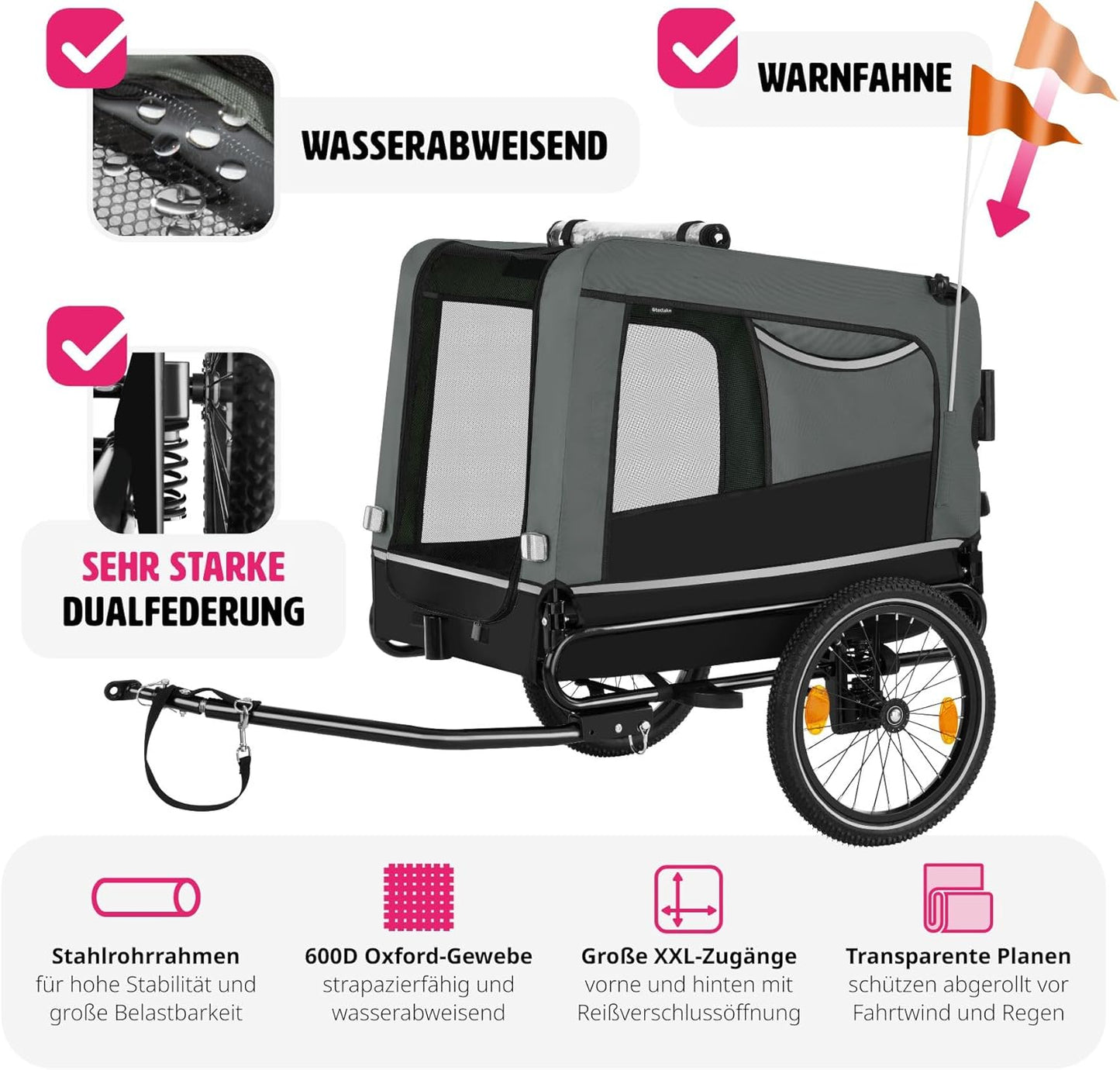Veloanhänger für Hunde, Grau