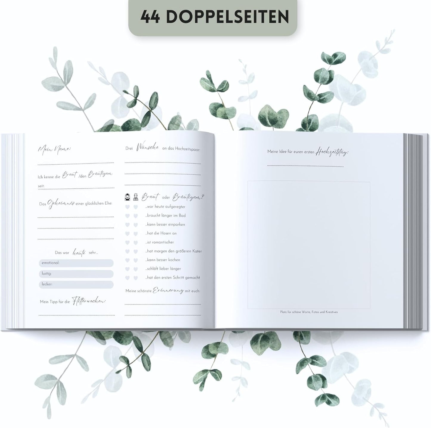 Gästebuch mit Fragen, 44 Doppelseiten