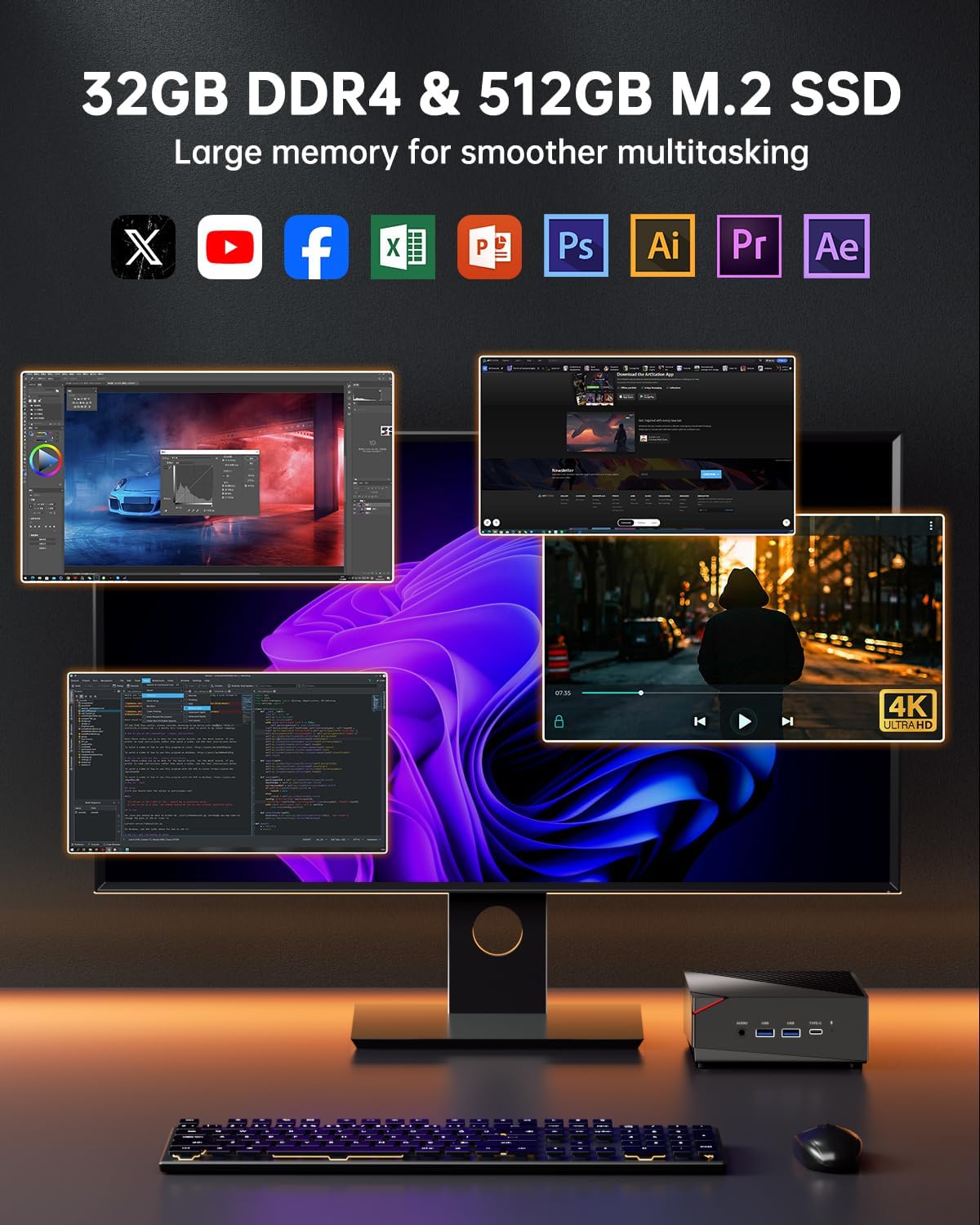 Mini PC AM06 PRO mit Ryzen 5 und Triple Display, Ryzen 5 5500U/ 32GB RAM + 512GB ROM