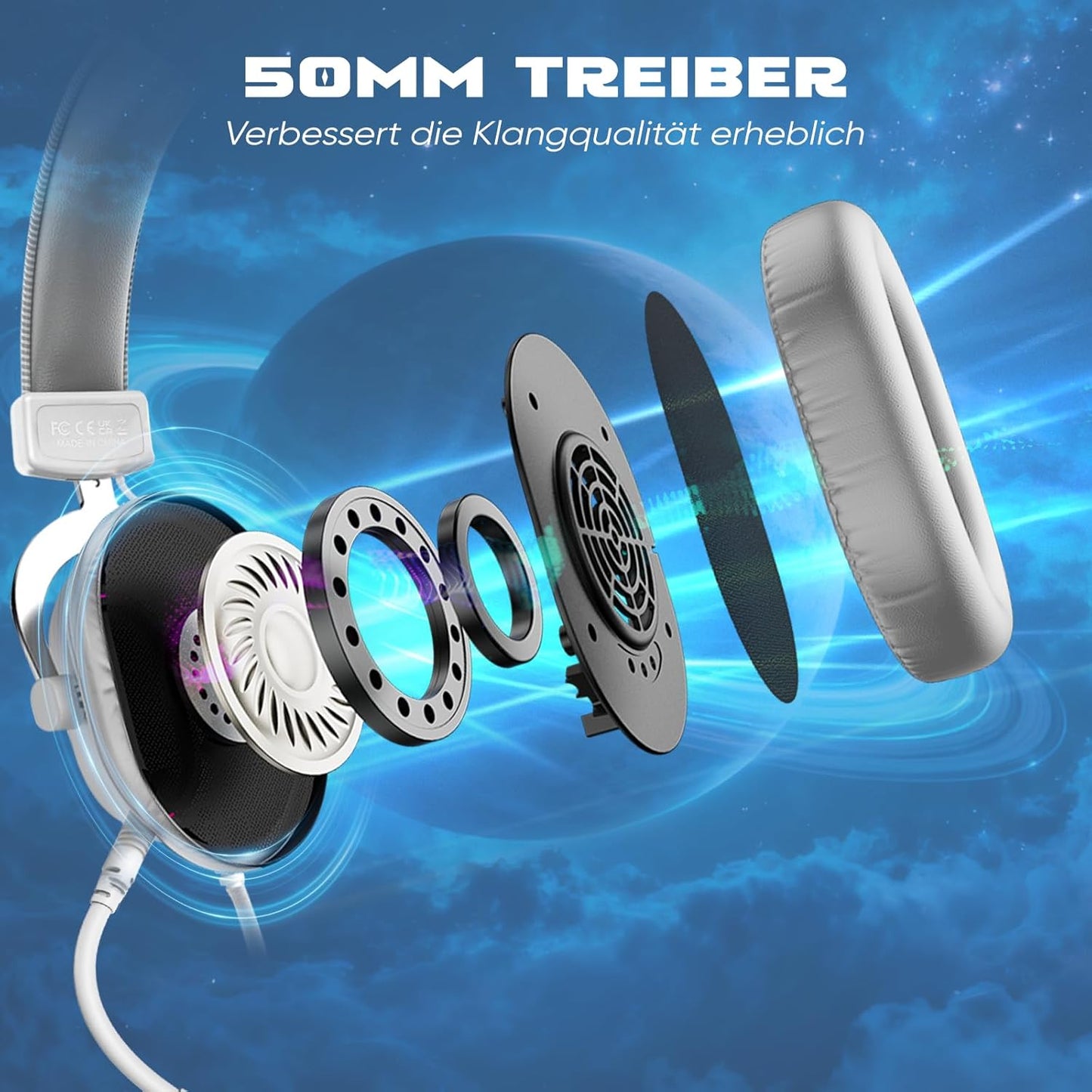 Gaming Headset mit Mikrofon, Surround Sound, USB, Weiss