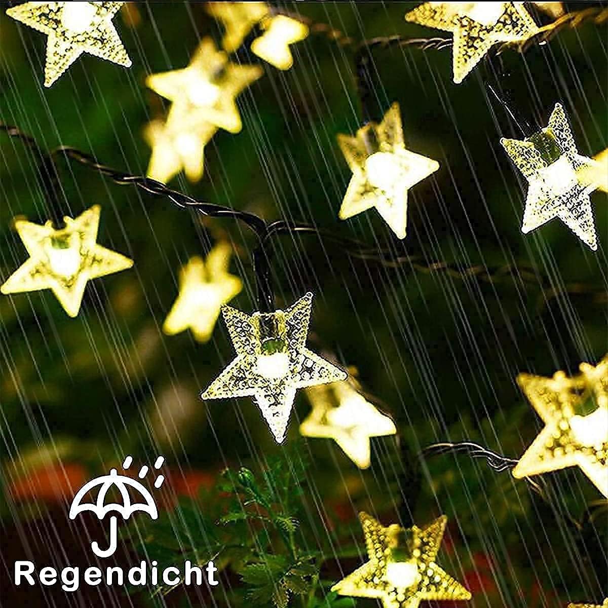 Solarlichterkette mit Sternen, 15m, wetterfest, Warmweiss (1,19 €/M)