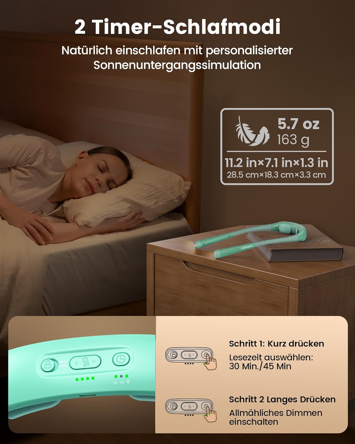 Leselampe für den Hals, Minzgrün