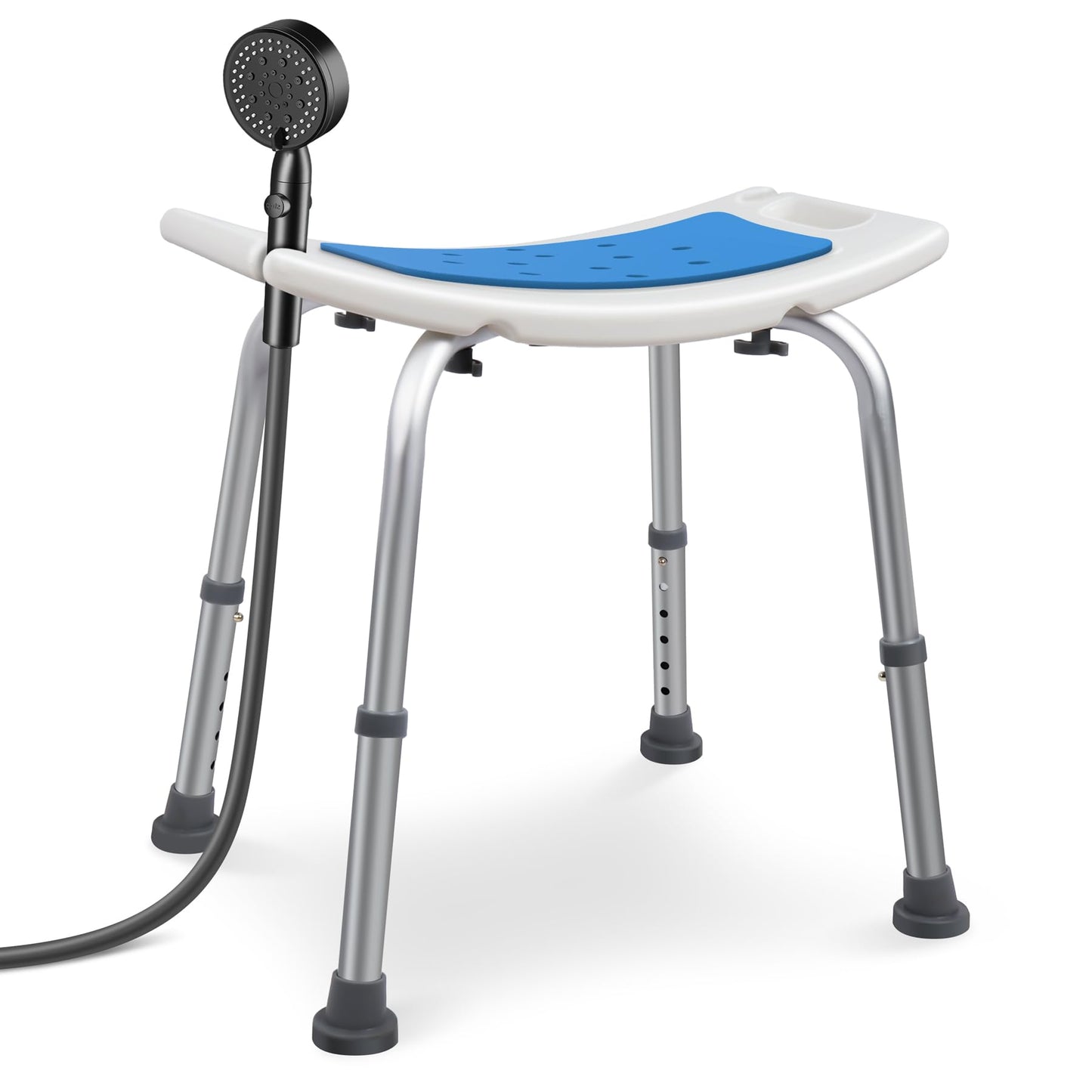 Ergonomischer Duschhocker höhenverstellbar 38-52cm, Standard/Blau