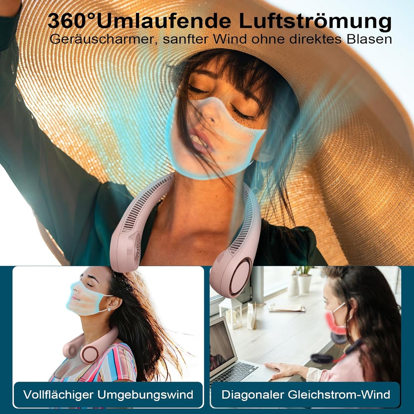 Halsventilator, blattlos, USB-betrieben, Pink