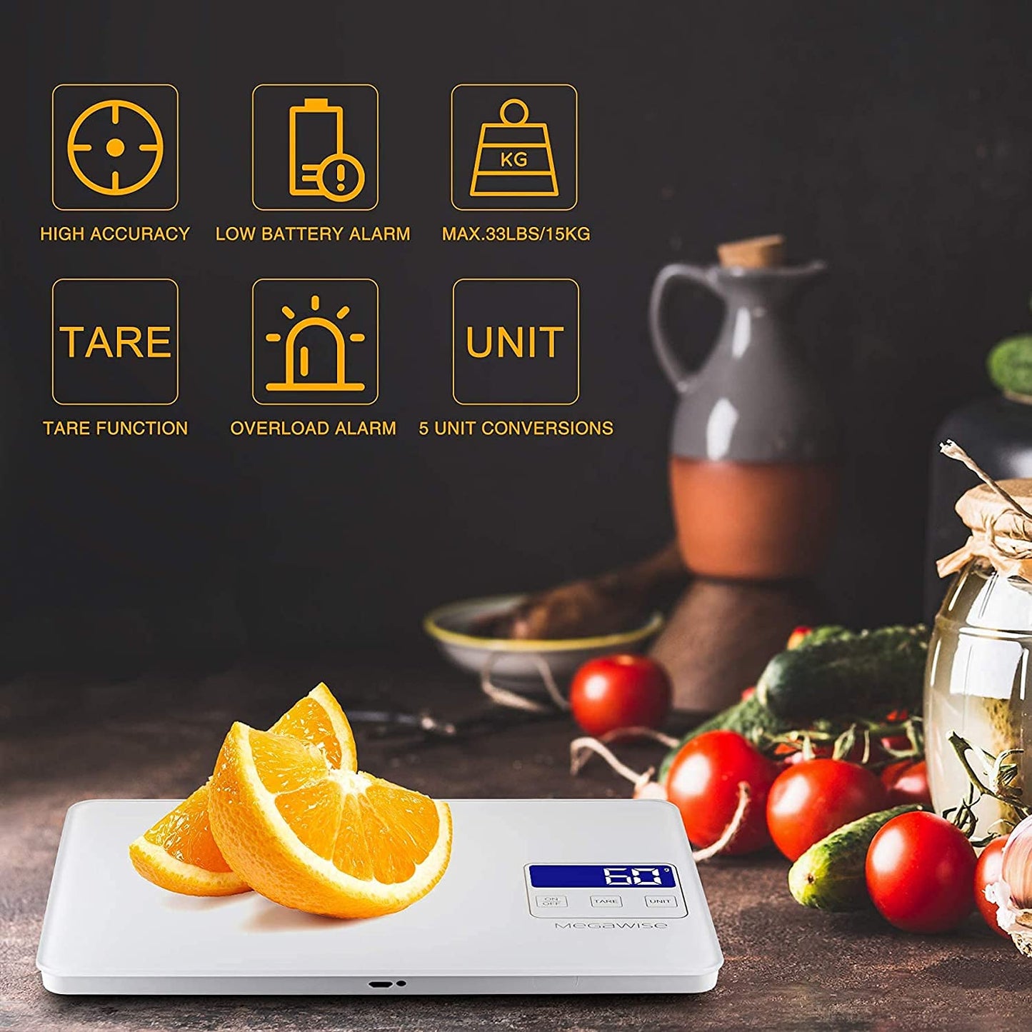 Digitale Küchenwaage mit 33lb Kapazität und Tara-Funktion, Weiss/opulenter Garten
