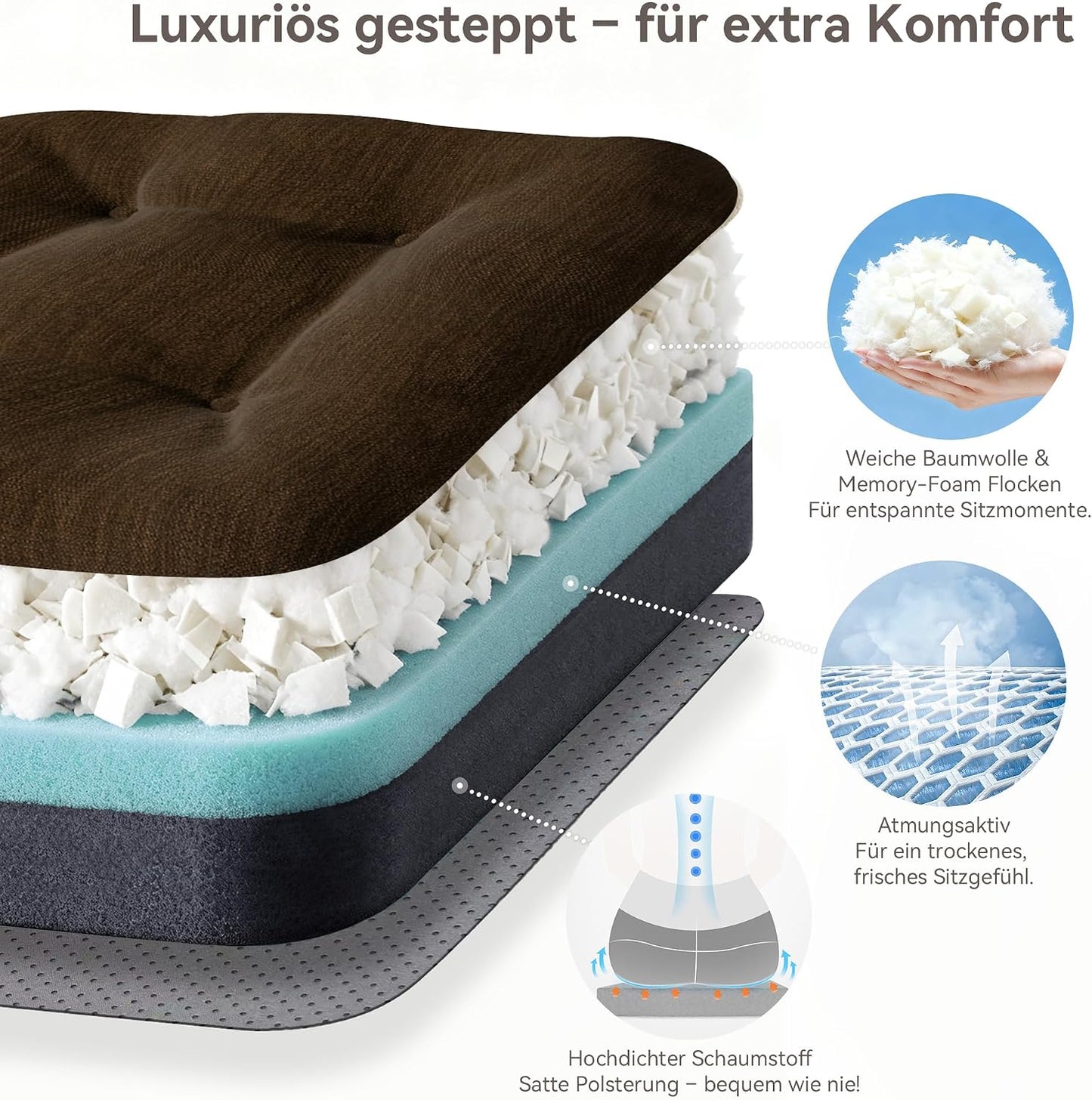 6er-Pack Sitzkissen für Stühle, Braun 6er Pack