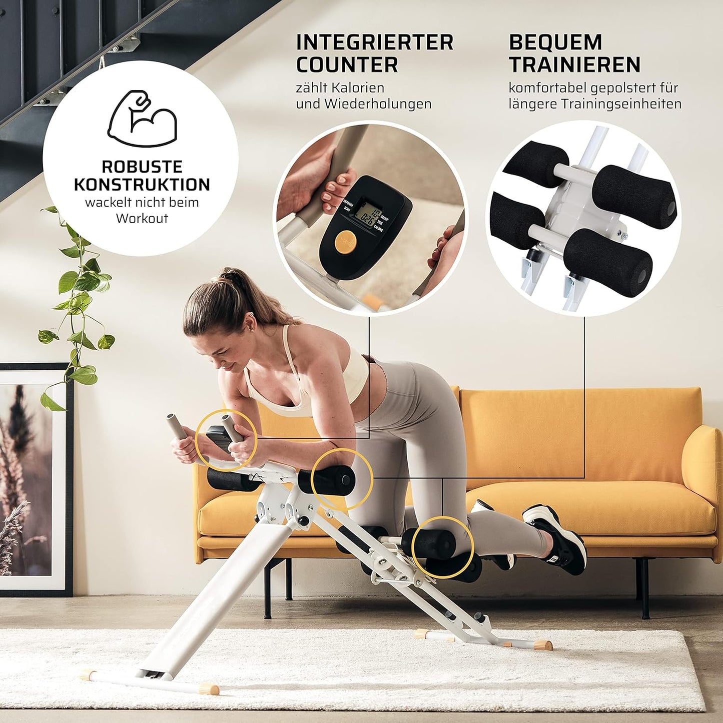 Klappbarer Bauchmuskeltrainer mit variablen Winkeln, Snow/Sun (Feste Knieauflage)