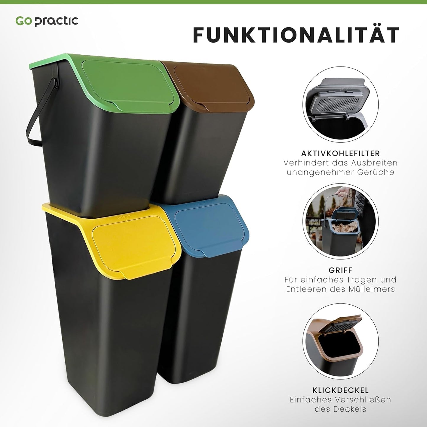 4-teiliges Küchenmülleimer-Set, 2 x 35L + 2 x 25L