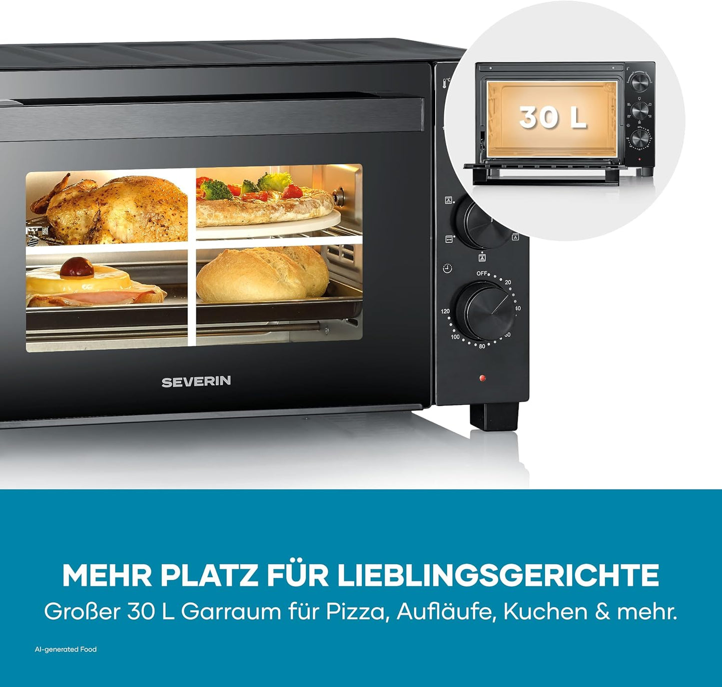 Back- und Toastofen mit Umluftfunktion (30 L, 1600 W)