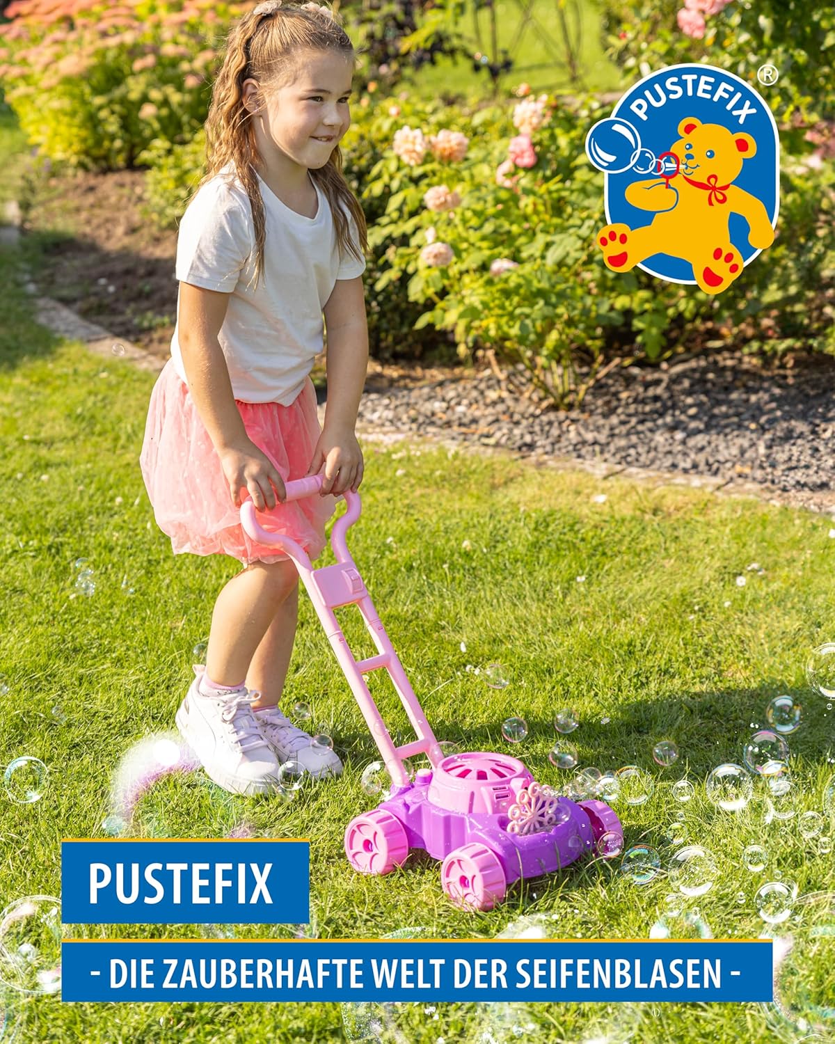 Bubble-Mower Rasenmäher mit Seifenblasen-Set, PUSTEFIX Bubble Mower + 5L Nachfüllkanister