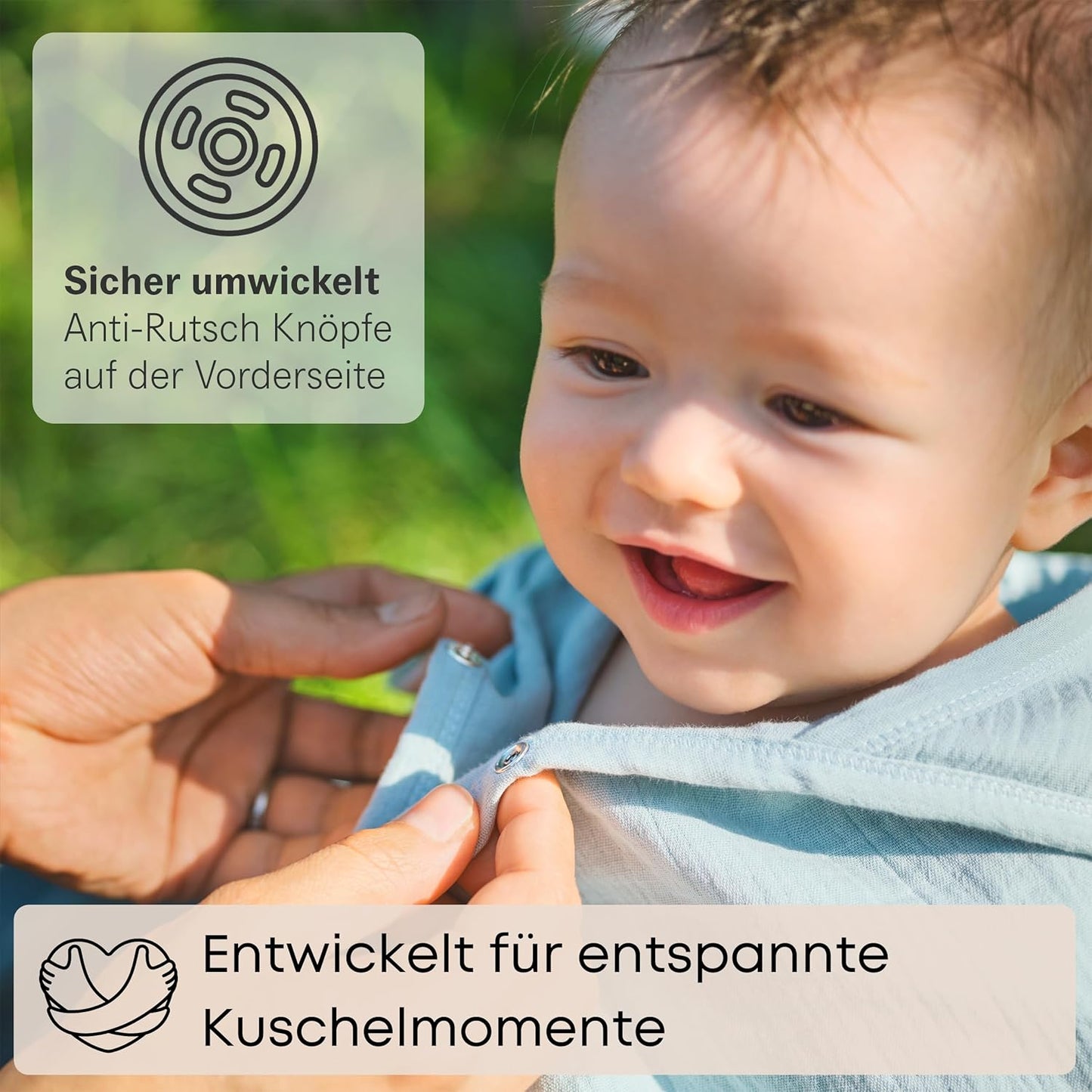 Baby Kapuzenhandtuch mit Anti-Rutsch-Knöpfen, 75x75 cm, Sea Green