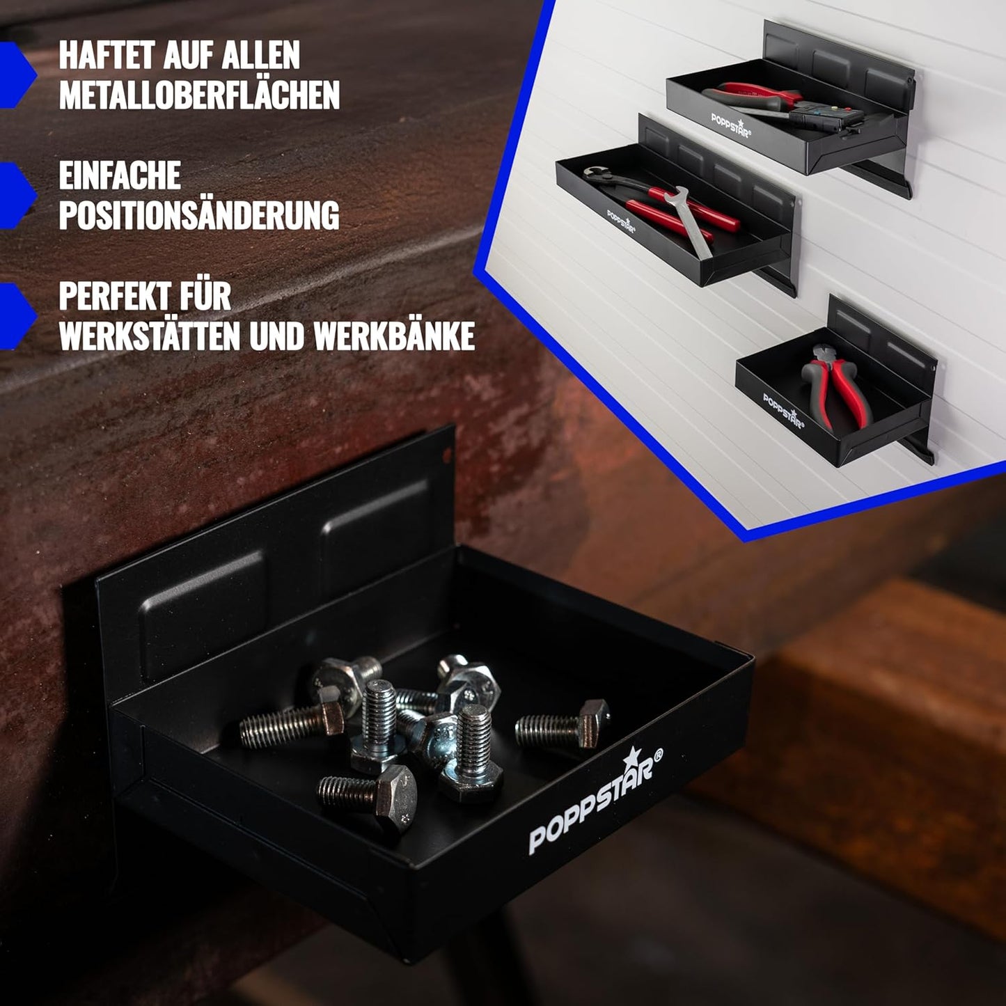 Magnetische Werkzeugschalen, 3 Stück, Stahl, 3 Ablagen