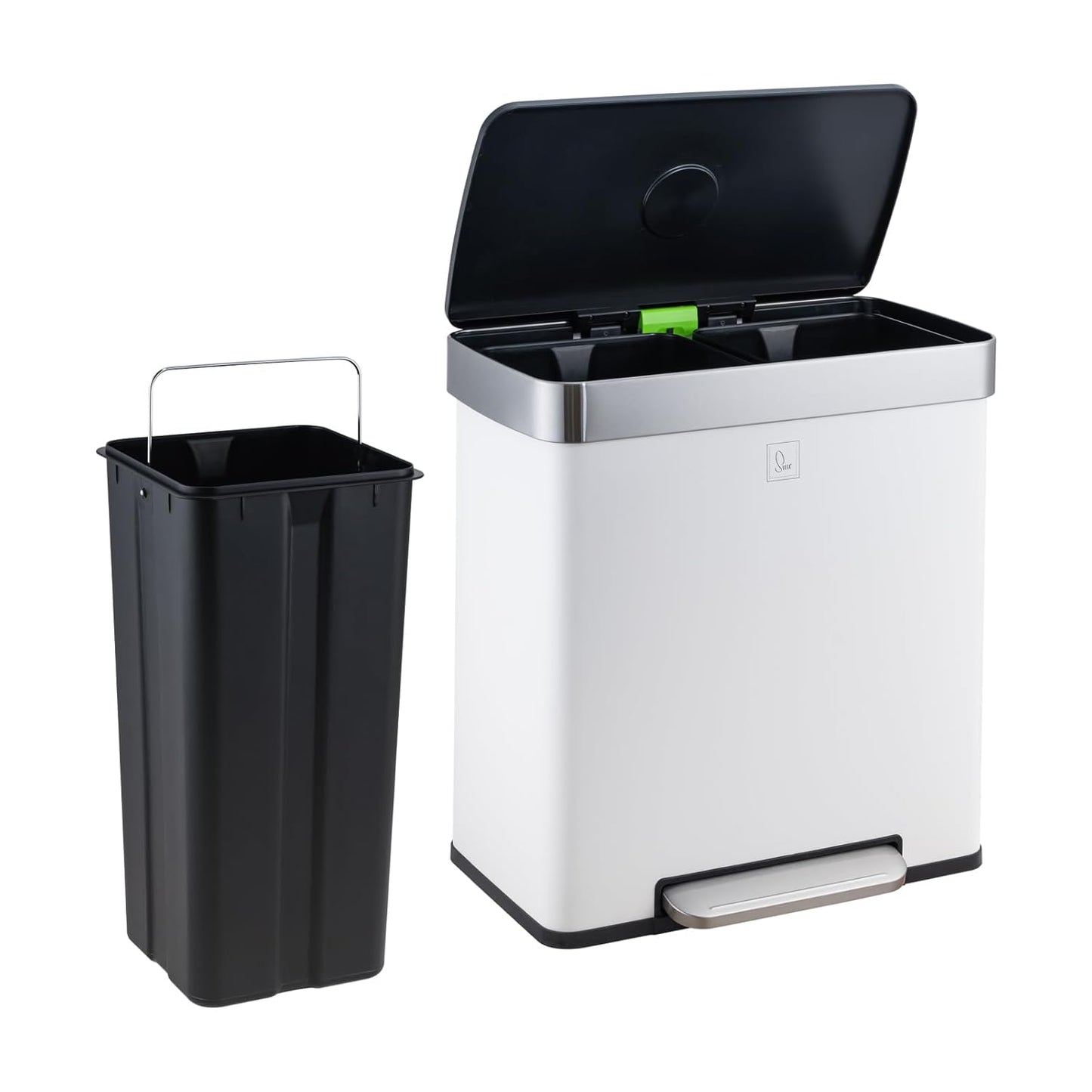 Treteimer mit Softclose-Deckel (60 Liter, 2x 30 Liter), Weiß