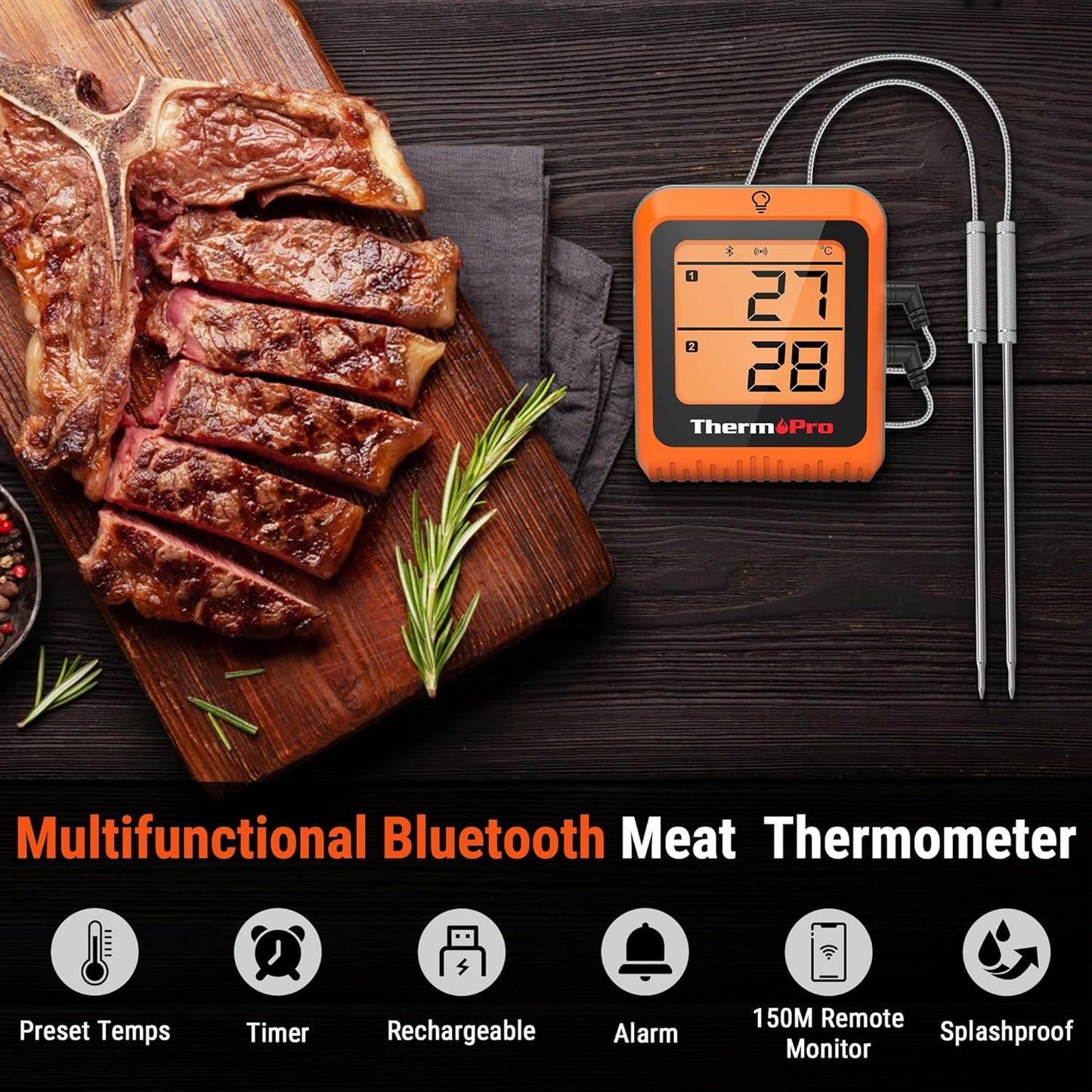 App-unterstütztes TP25H2 Küchenthermometer mit 2 Sonden, 2 x Sonden