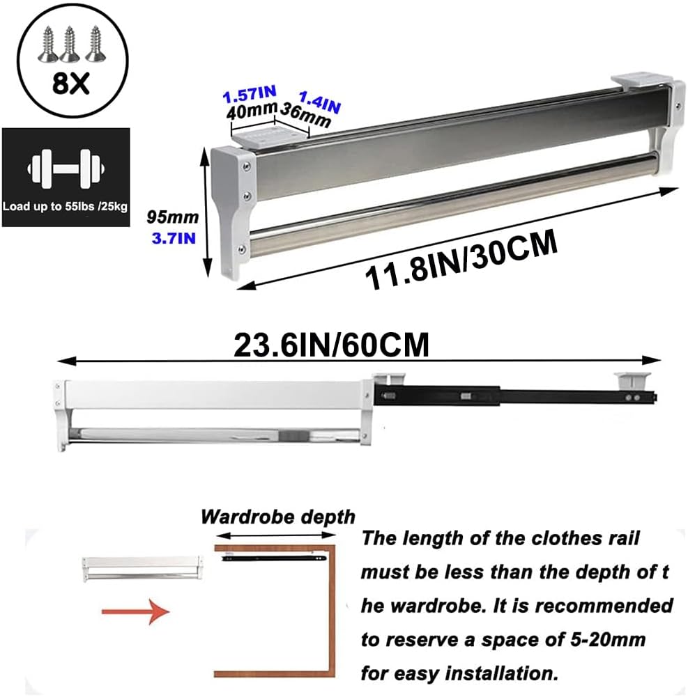 Ausziehbare Kleiderstange, verstellbar 30-60cm, 300mm