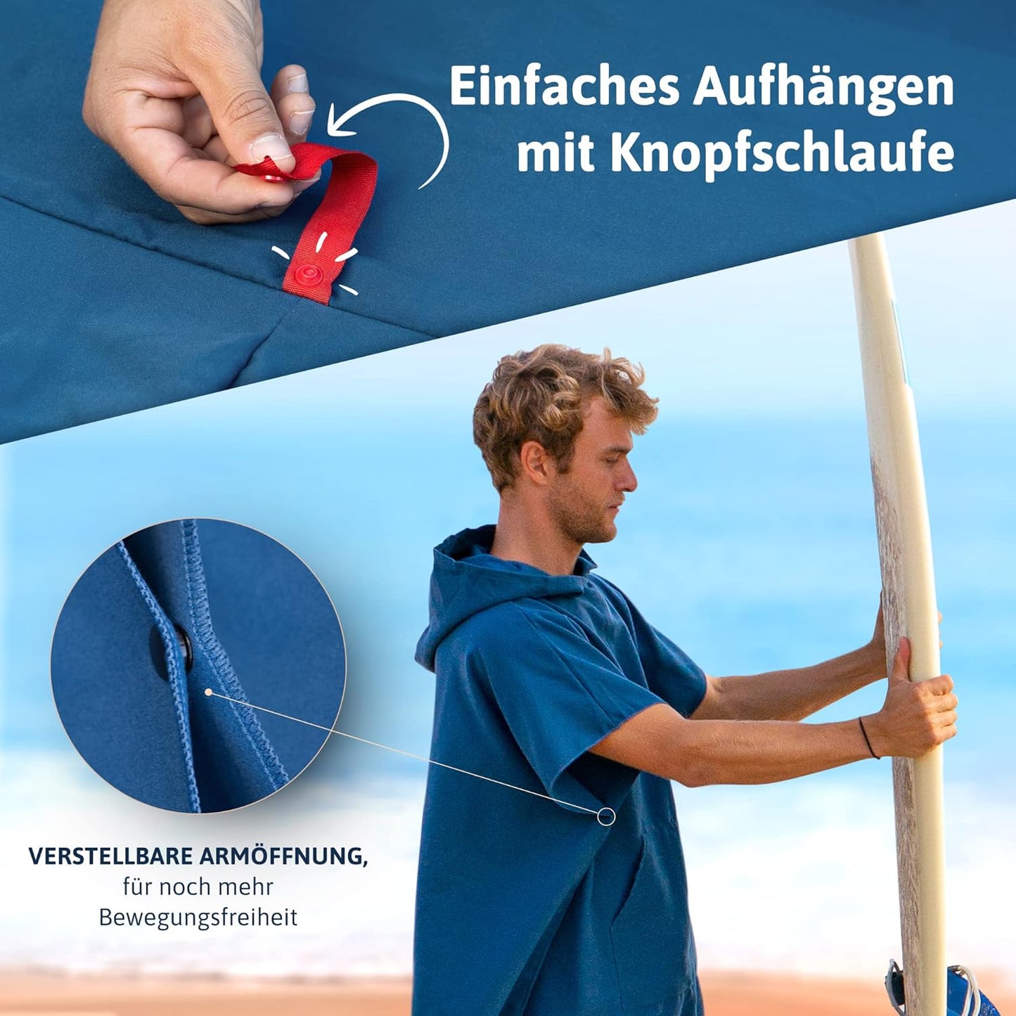 Mikrofaser Badeponcho, Medium Blau