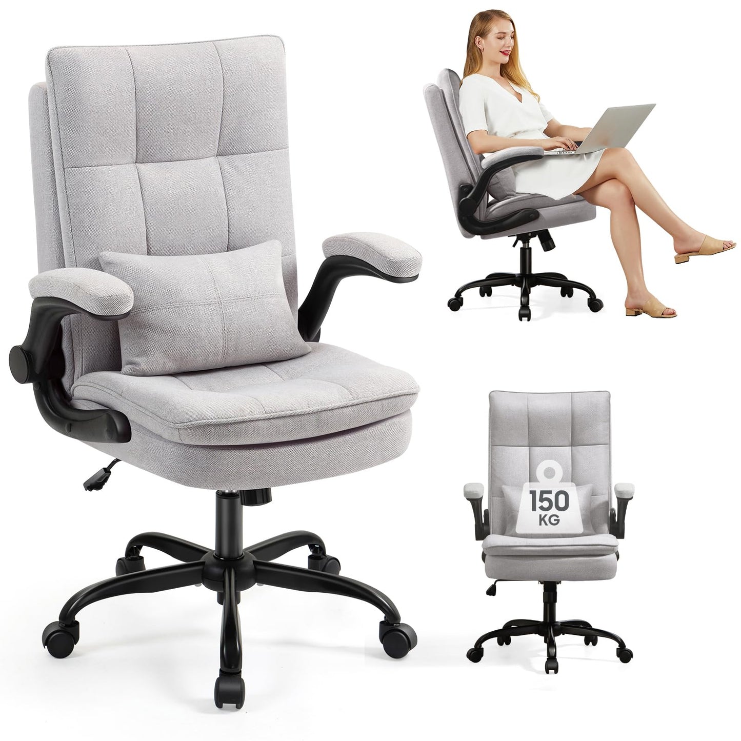 Ergonomischer Bürostuhl mit klappbaren Armlehnen, Grau