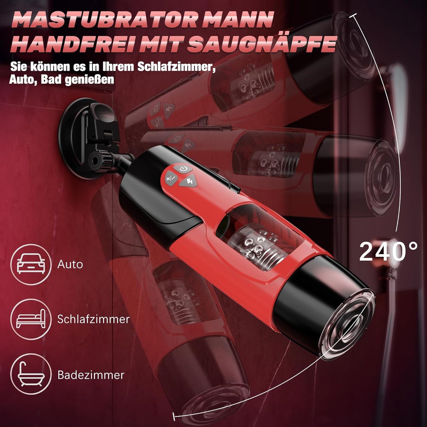 Elektrischer Masturbator mit 7 Modi & App-Steuerung, Rot/Schwarz