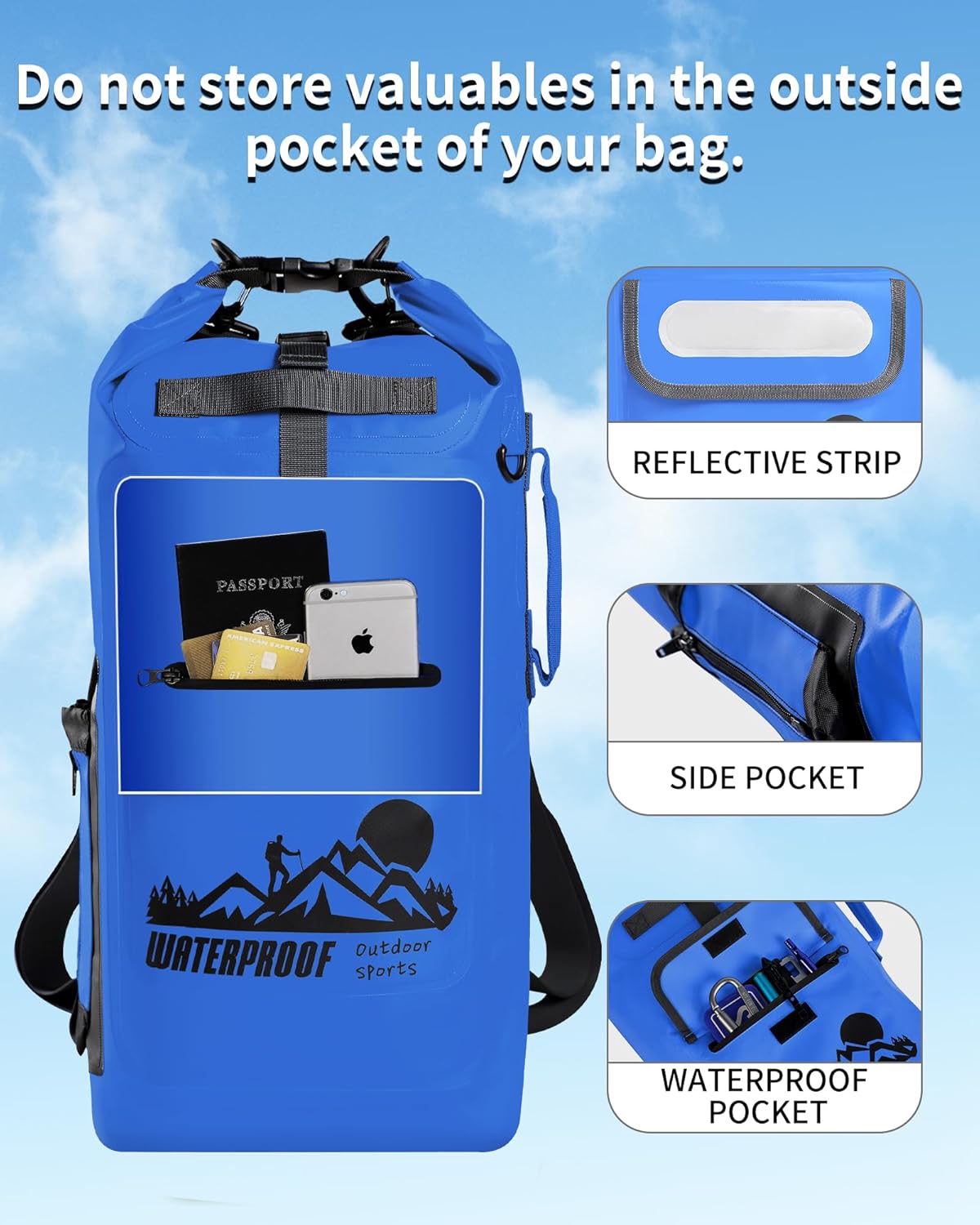 Wasserdichter Rucksack, 30L, Blau 30L
