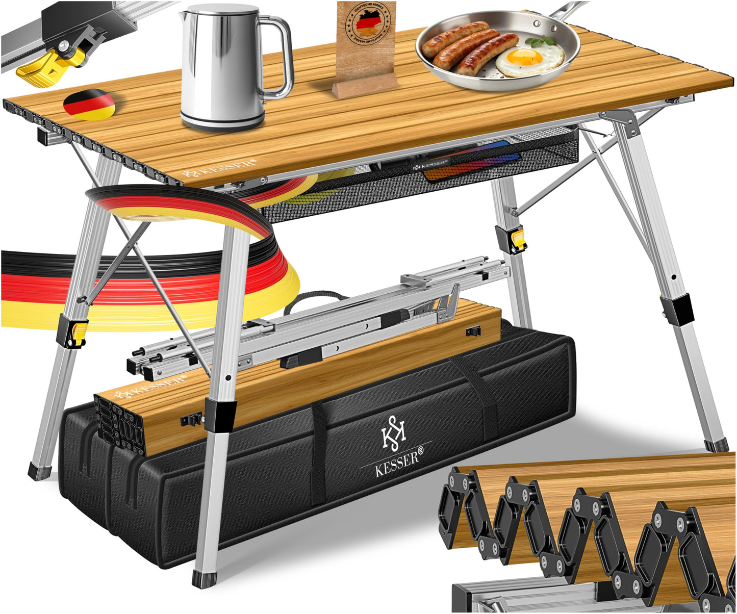 Faltbarer Campingtisch mit Aluminiumrahmen 90x53 cm, 90 cm x 53 cm Holz-optik
