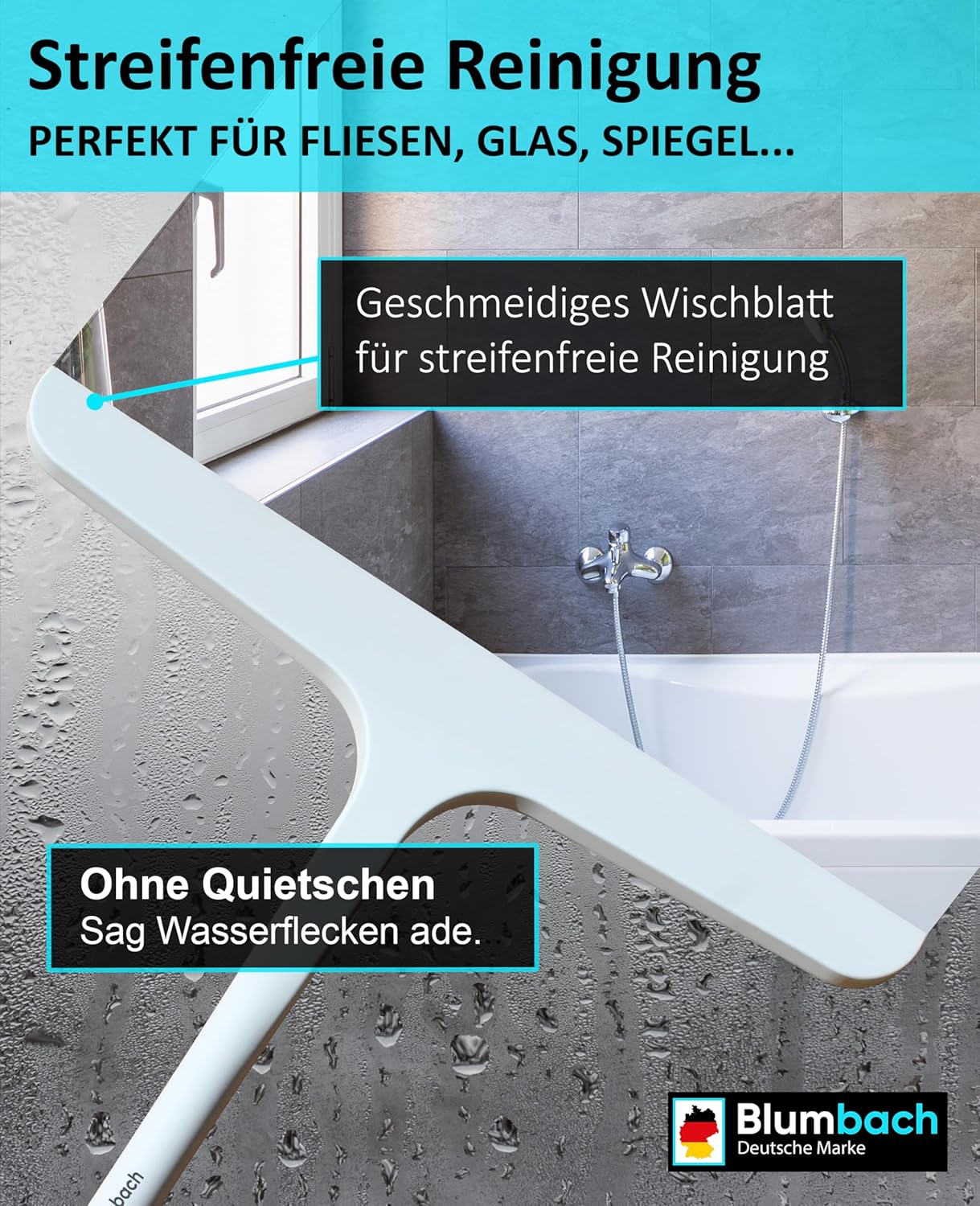 Duschabzieher mit Halterung, 28 cm Duschabzieher Weiss