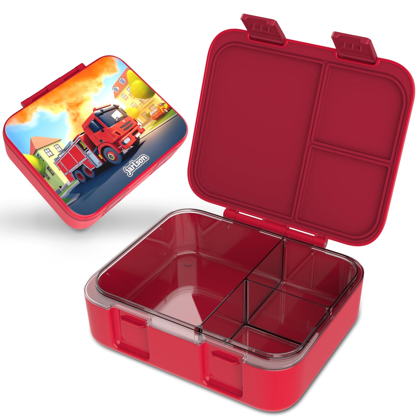 Kinder Bento Lunchbox mit Trennfächern, Feuerwehr Rot