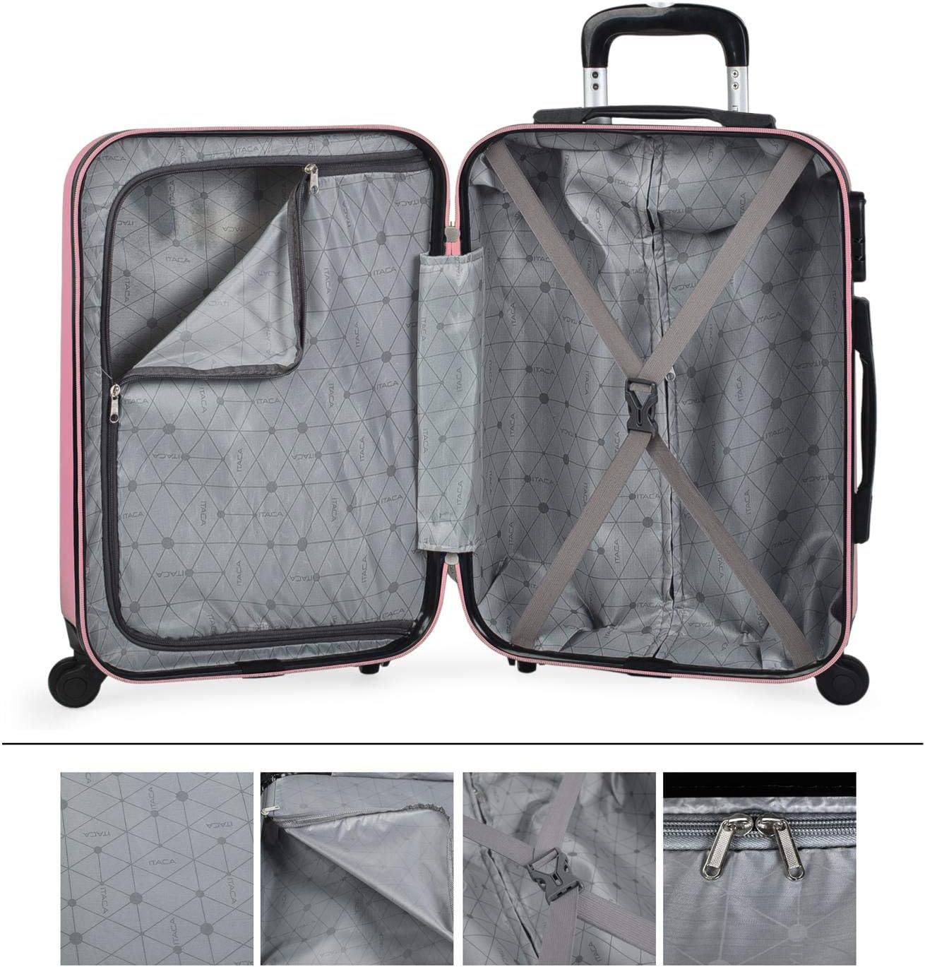 3-teiliges Hartschalenkoffer-Set mit Beautycase und Rollen, Rosa S + M + XS
