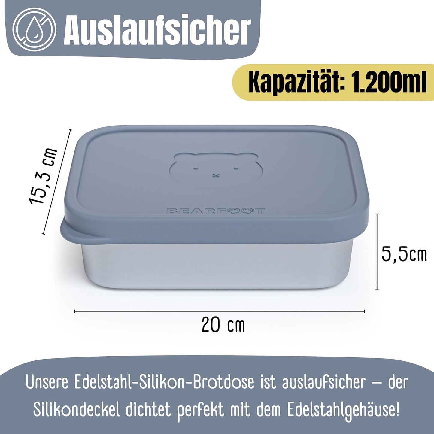 Brotdose mit Silikondeckel, Blau 1.200ml